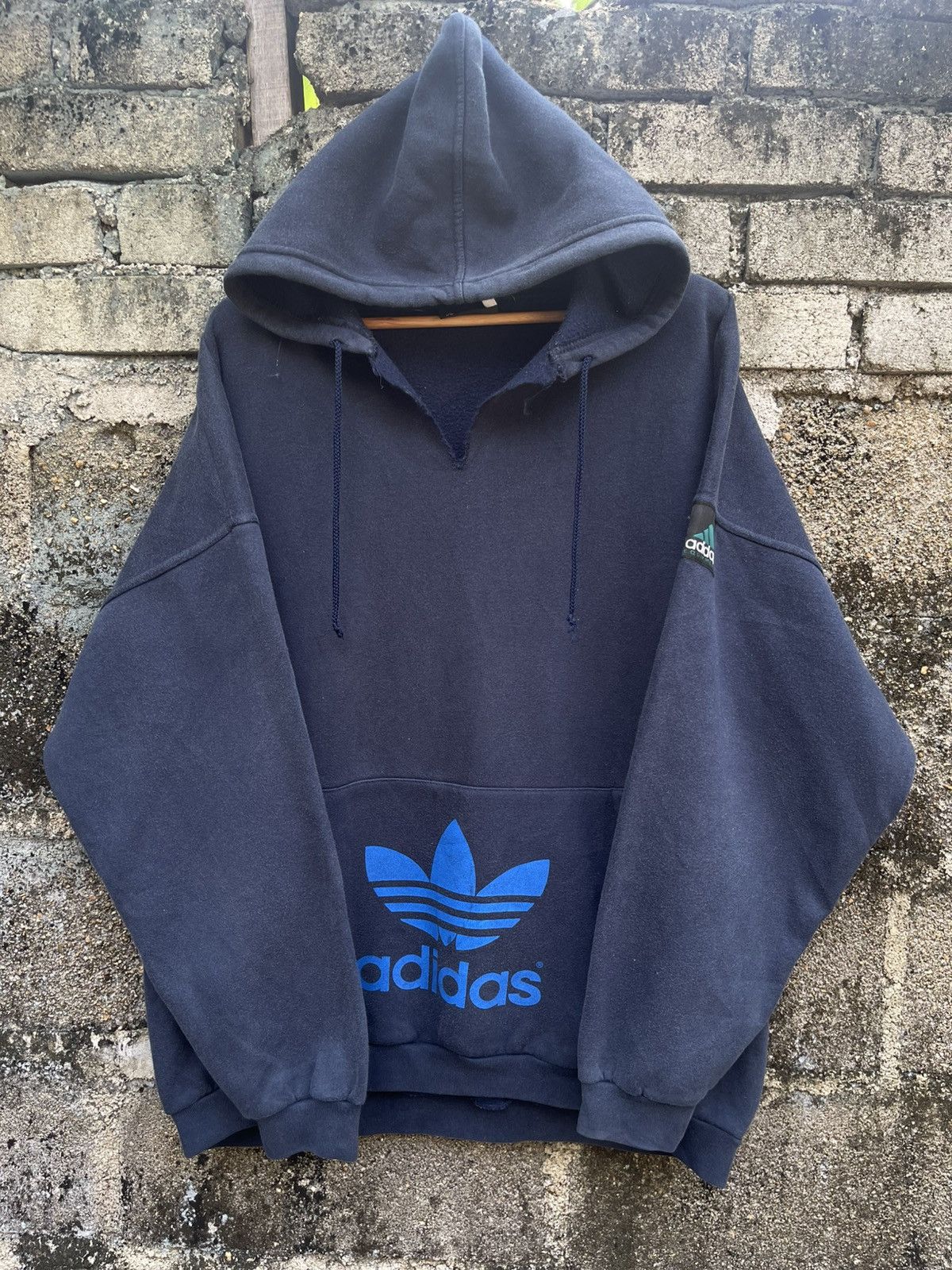 Adidas Vintage 90s Adidas Equipment Hoodie, Trefoil Logo, Deep Navy Size US L / EU 52-54 / 3 - 1 Thumbnail