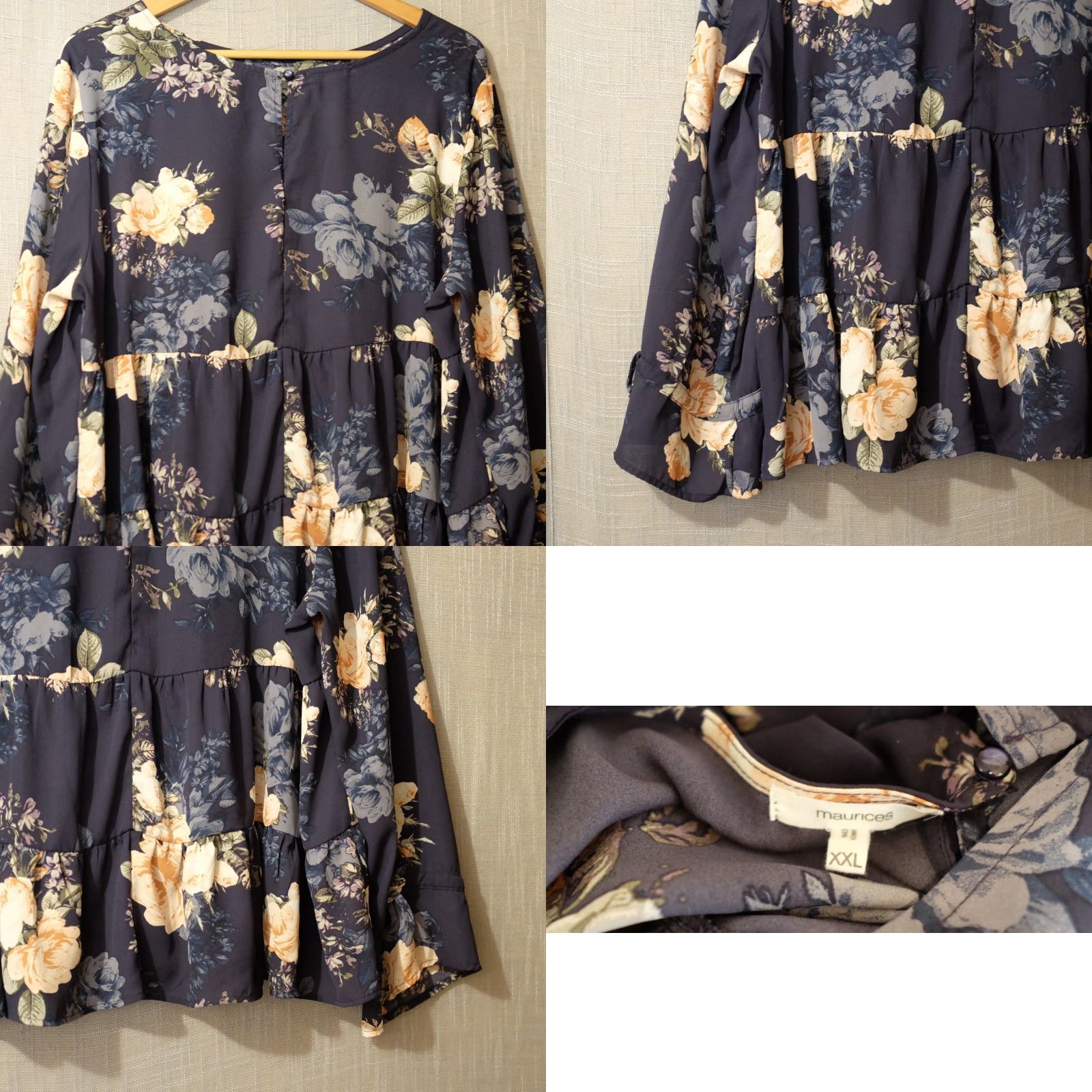 Vintage VINTAGE Maurices Navy Floral Long Bell Sleeve Sheer Top Lightweight Womens XXL #A2-5 Size XXL / US 16-18 / IT 52-54 - 8 Thumbnail