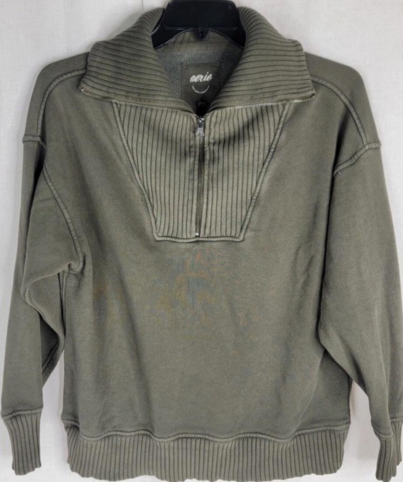 Designer Aerie Down To Earth Quarter Zip Olive Green Sweatshirt Size M / US 6-8 / IT 42-44 - 1 Thumbnail