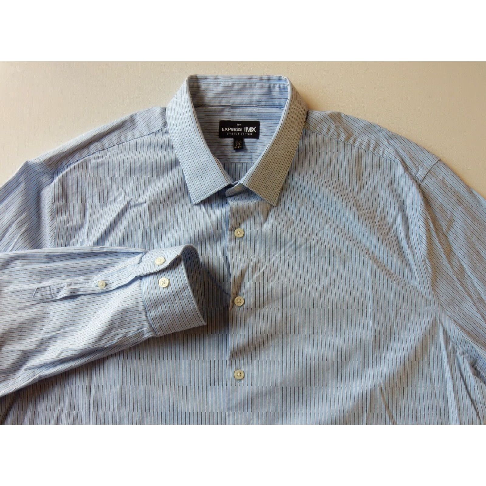 Express VINTAGE Express Men's Long Sleeve Button-Up Shirt Size XXL Blue Striped Cotton Size US XXL / EU 58 / 5 - 2 Thumbnail