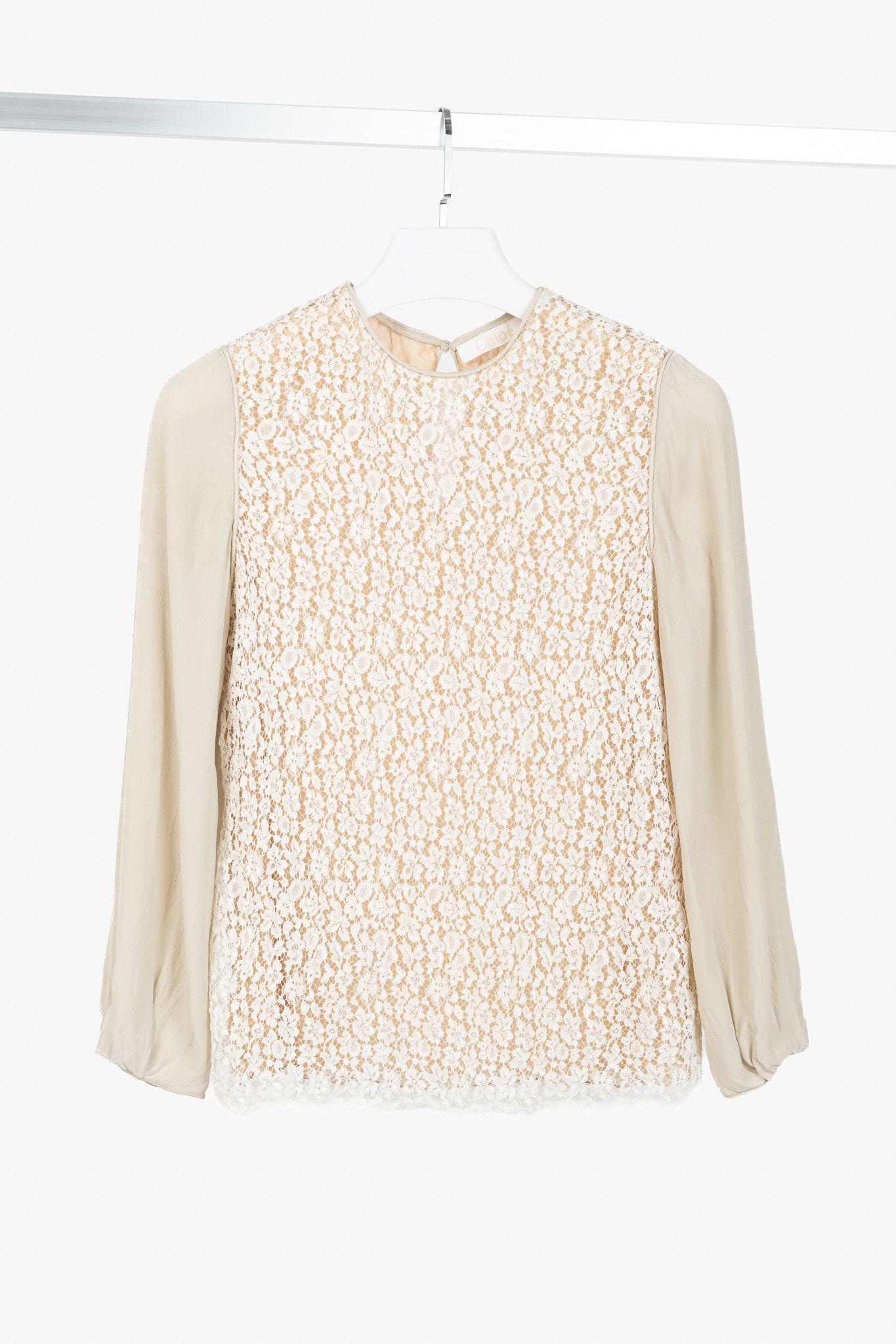 Chloe Chloe AW/12 Runway Chalk Silk Lace Blouse Size S / US 4 / IT 40 - 1 Thumbnail