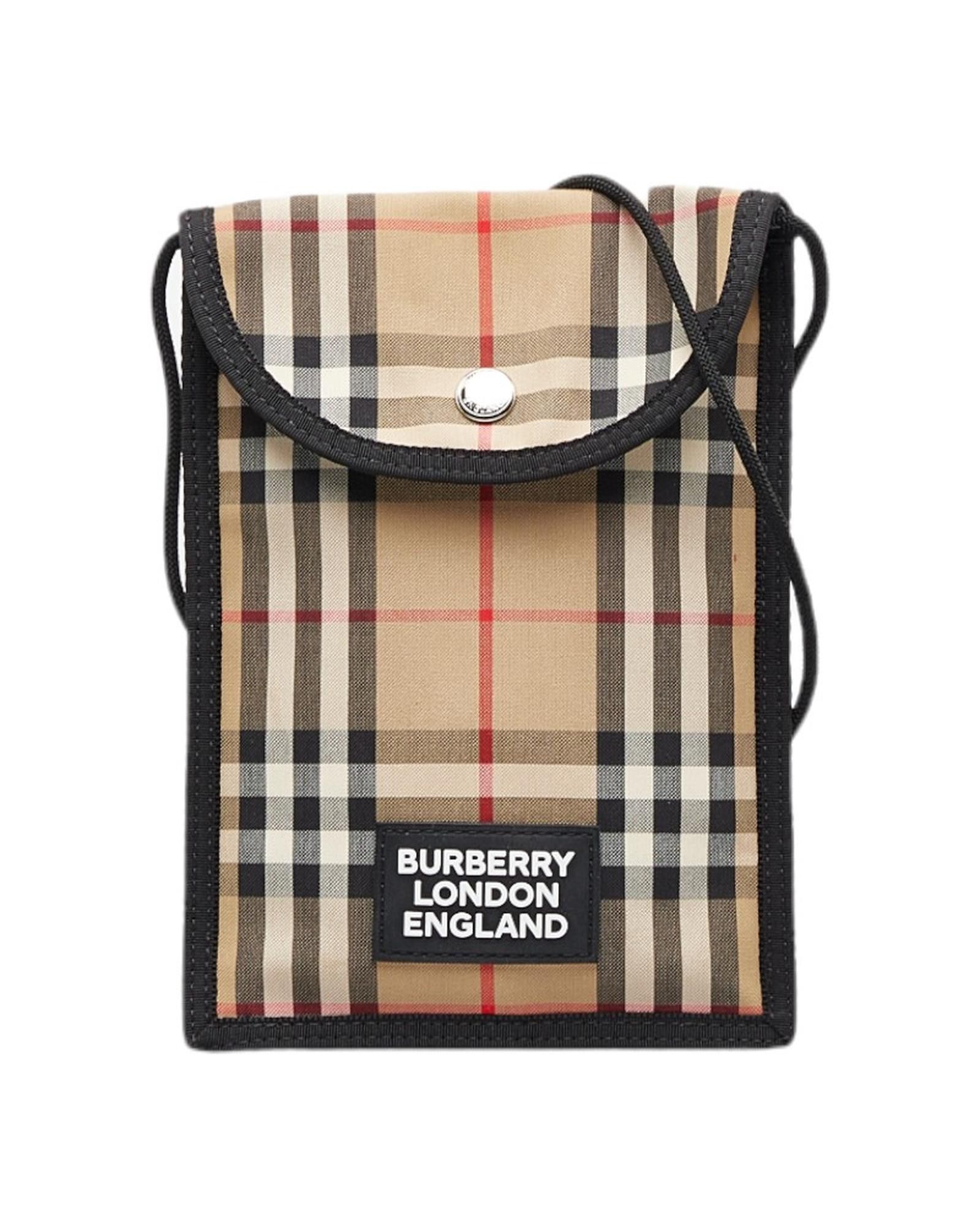 image of Burberry Check Cotton Phone Crossbody Bag in Brown, Women's