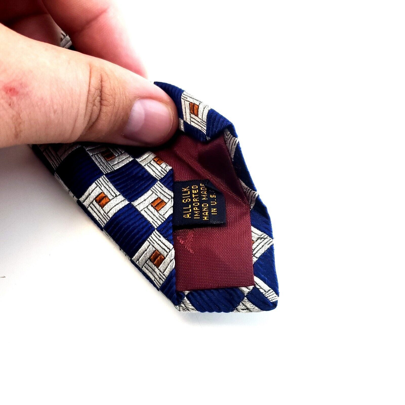 XMI Platinum XMI Blue Cream Brown Geometric Woven Wide Silk Tie Size ONE SIZE - 4 Thumbnail