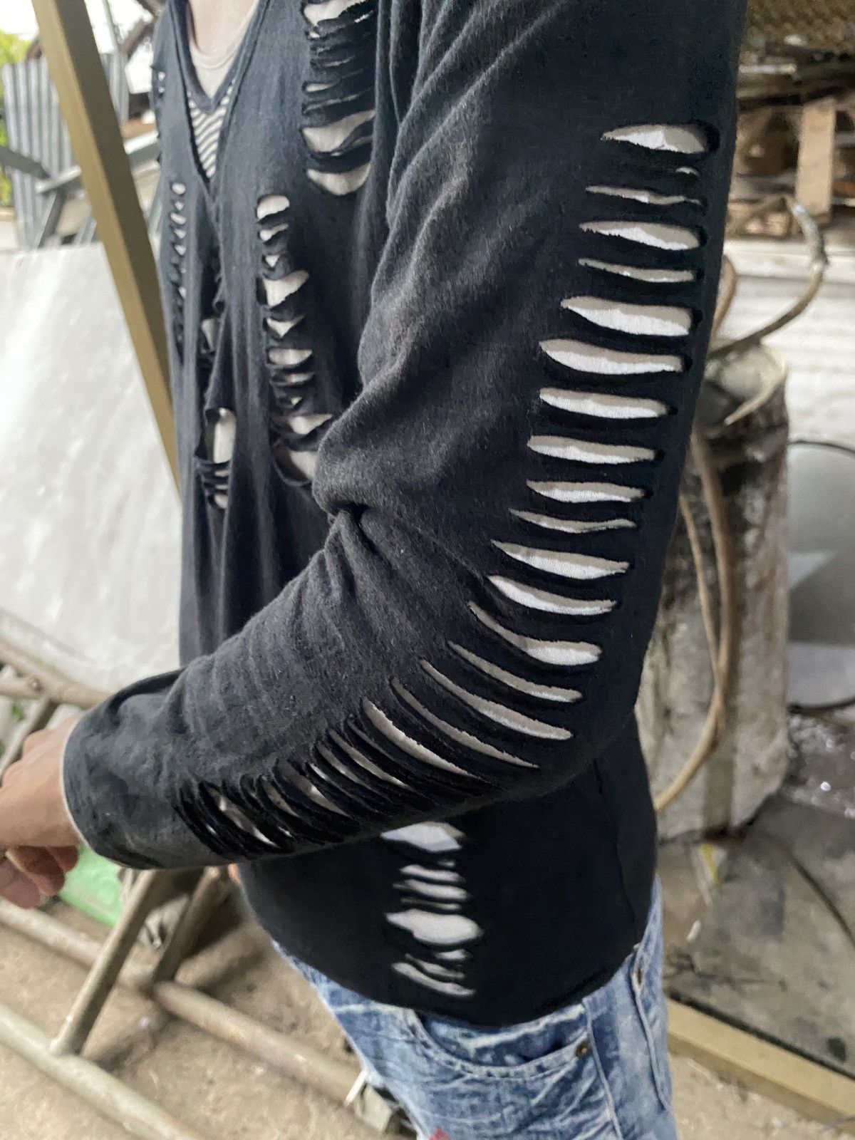 If Six Was Nine × Japanese Brand × KMRii Klein Plus Homme longsleeve Double layer Distressed Size US M / EU 48-50 / 2 - 4 Thumbnail