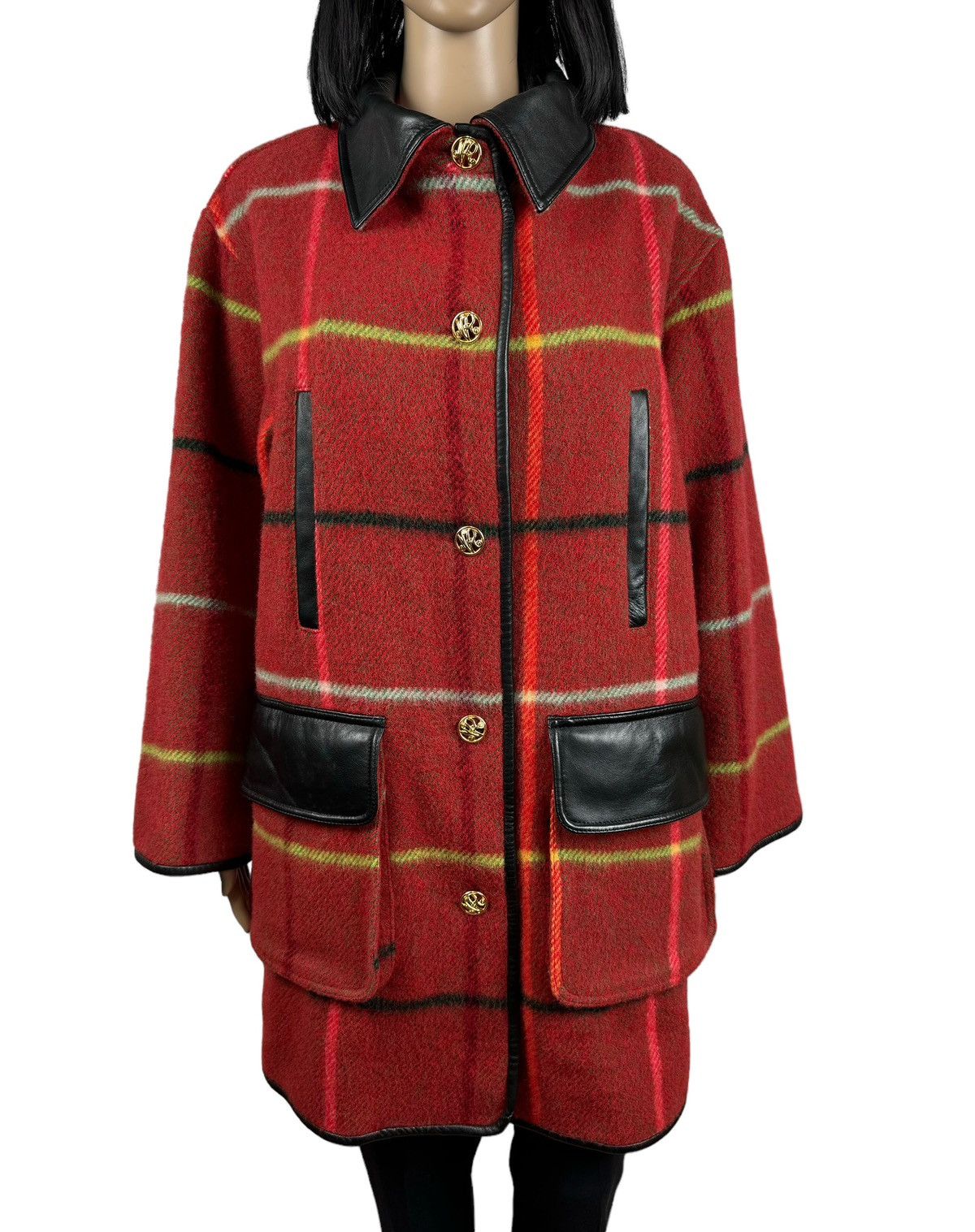 Nina Ricci × Vintage Nina Ricci Vintage Check Wool Coat Leather Trim size 38 Size S / US 4 / IT 40 - 3 Thumbnail