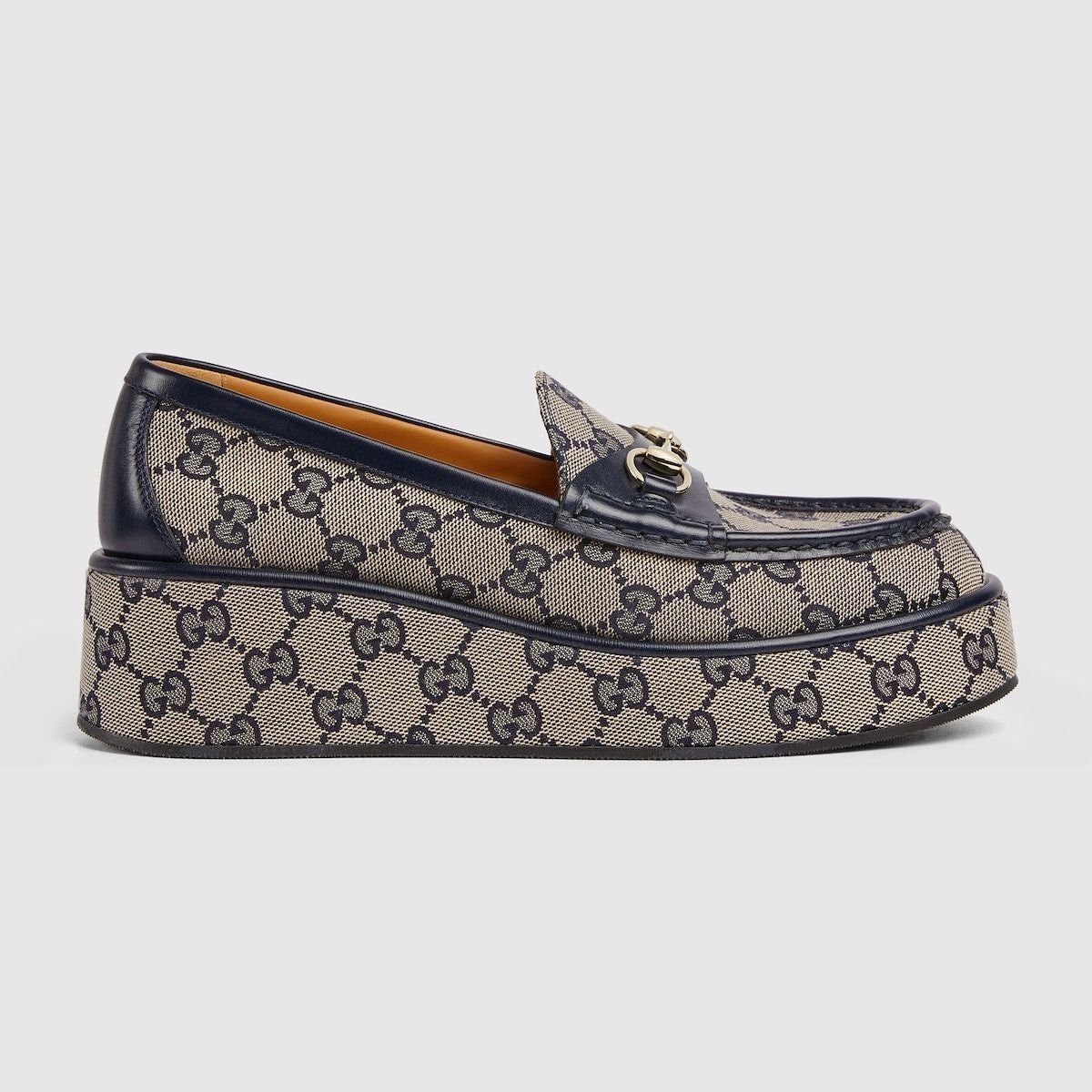 Gucci Horsebit GG Canvas Wedge Loafers SIZE 36