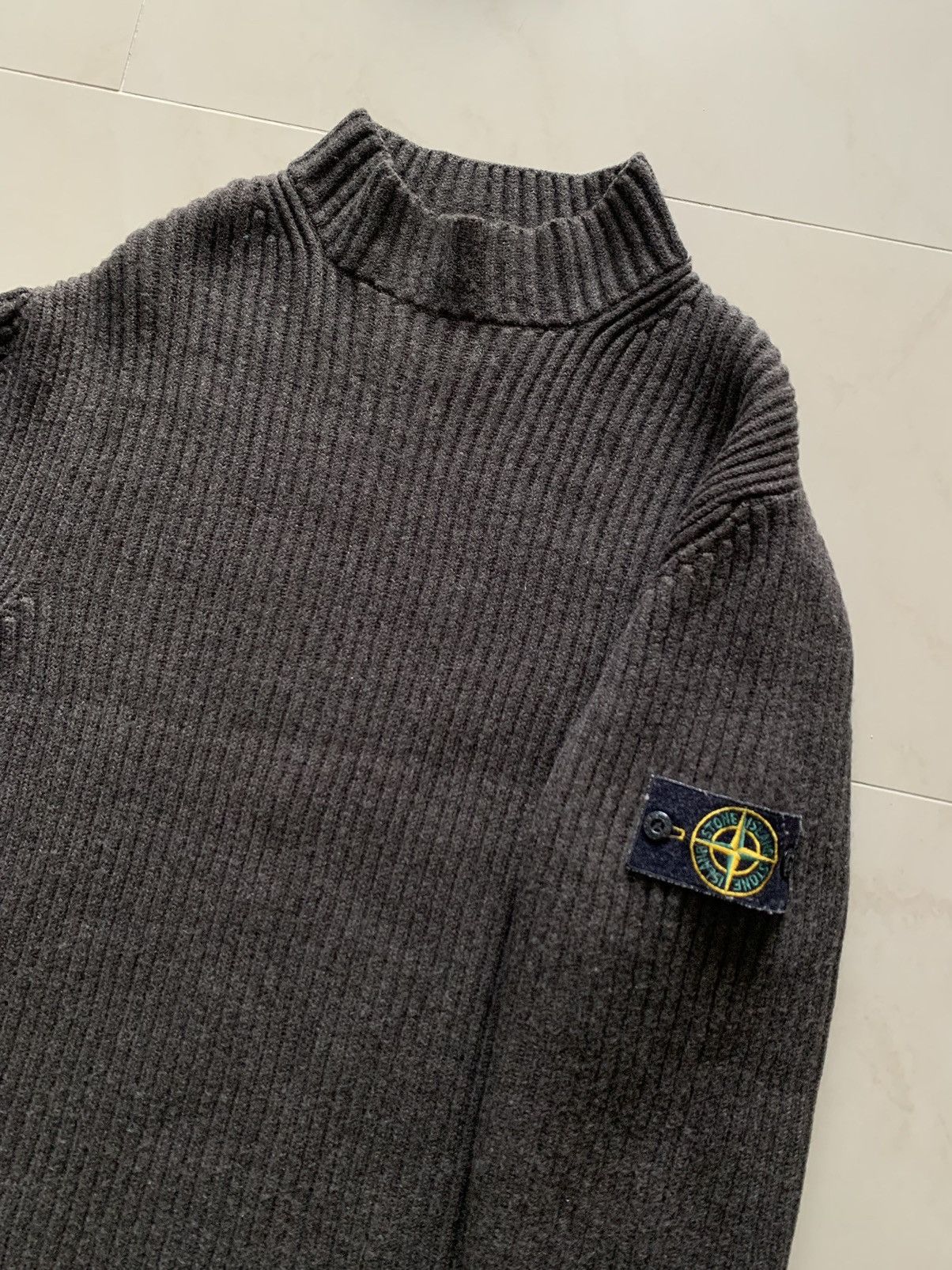 image of Stone Island Archive Mock Neck Wool Jumper in Brown, Men's (Size XL)