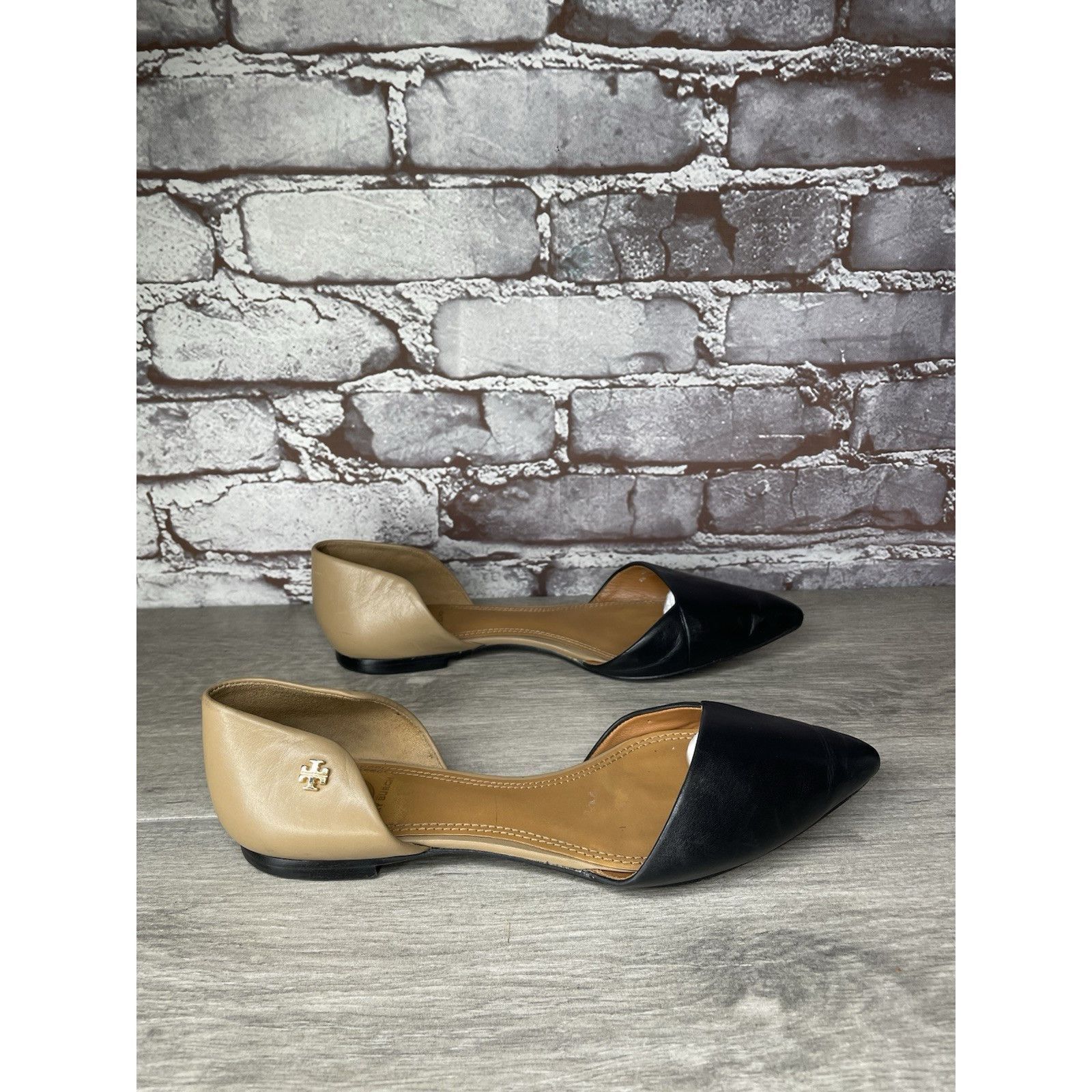 Tory Burch Tory Burch Viv D'Orsay Black Nude Leather Pointed Toe Flats Size US 7 / IT 37 - 16 Thumbnail