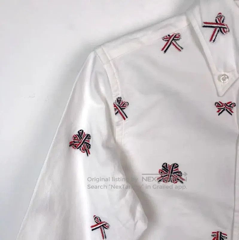 Thom Browne Thom Browne White Embroidered Long Sleeve Shirt . Size US S / EU 44-46 / 1 - 3 Thumbnail