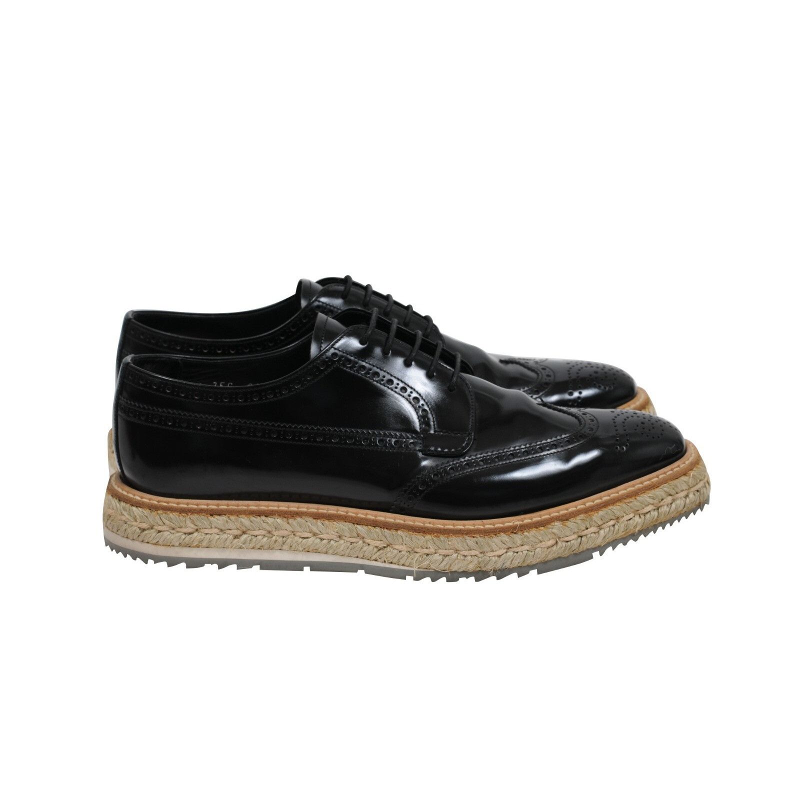 Prada Black Leather Espadrille Wingtip Platform Brogue - 01731 Size US 9.5 / EU 42-43 - 8 Thumbnail