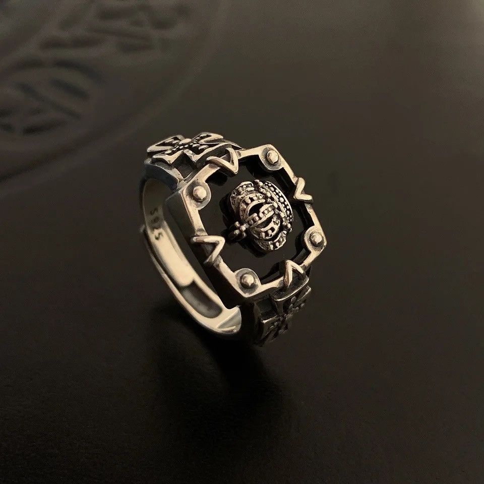 Jewelry × Vintage Vintage Black Crown Cross Design Thai Silver Men Ring Size ONE SIZE - 4 Thumbnail