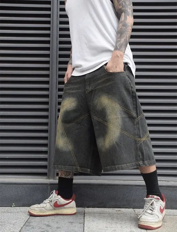 Japanese Brand Distressed Double Stitching Jorts Vintage Style Baggy Cholo Size US 29 - 1 Thumbnail