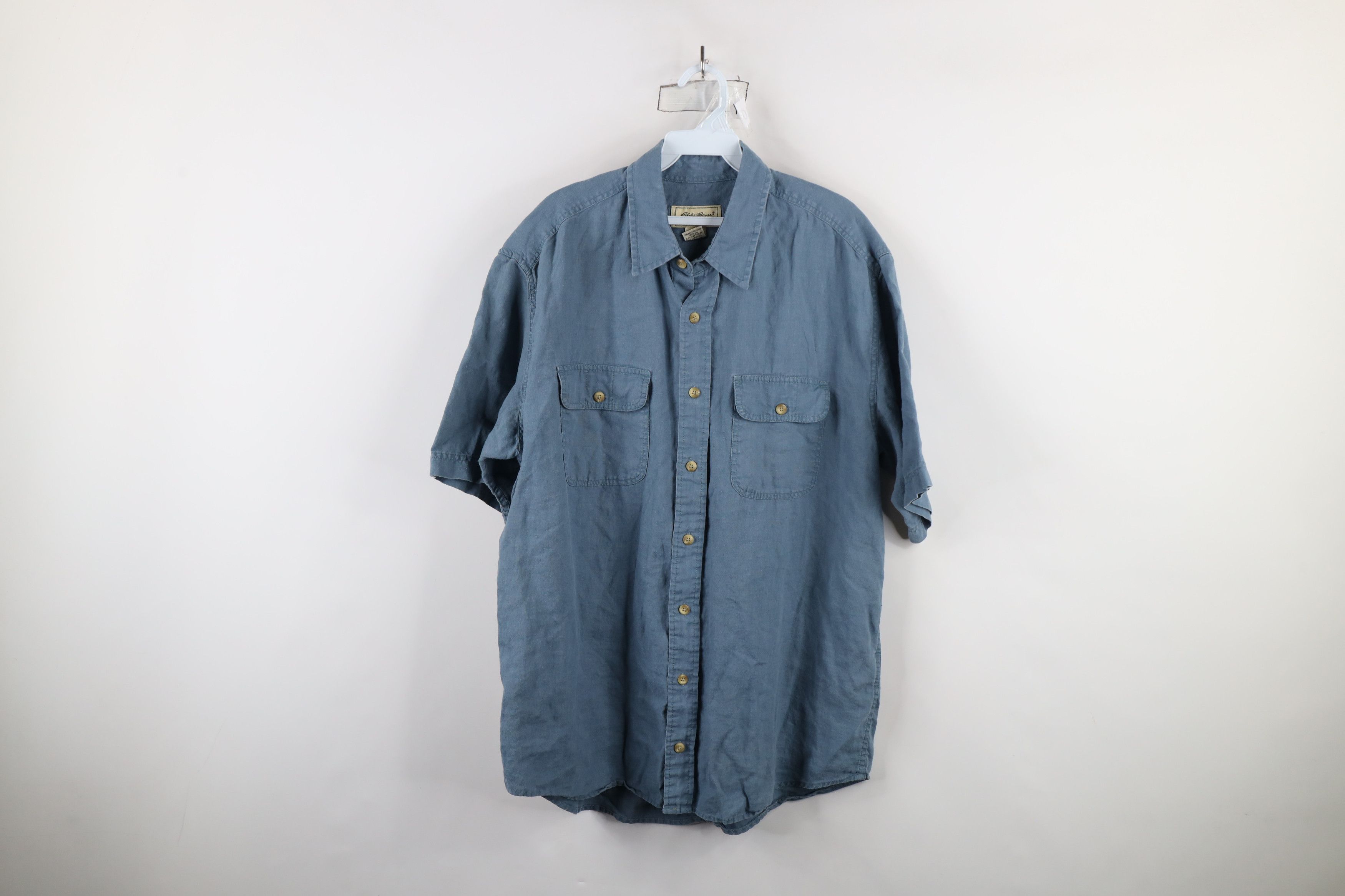 Eddie Bauer × Vintage Vintage 90s Eddie Bauer Linen Short Sleeve Button Shirt Size US L / EU 52-54 / 3 - 1 Thumbnail