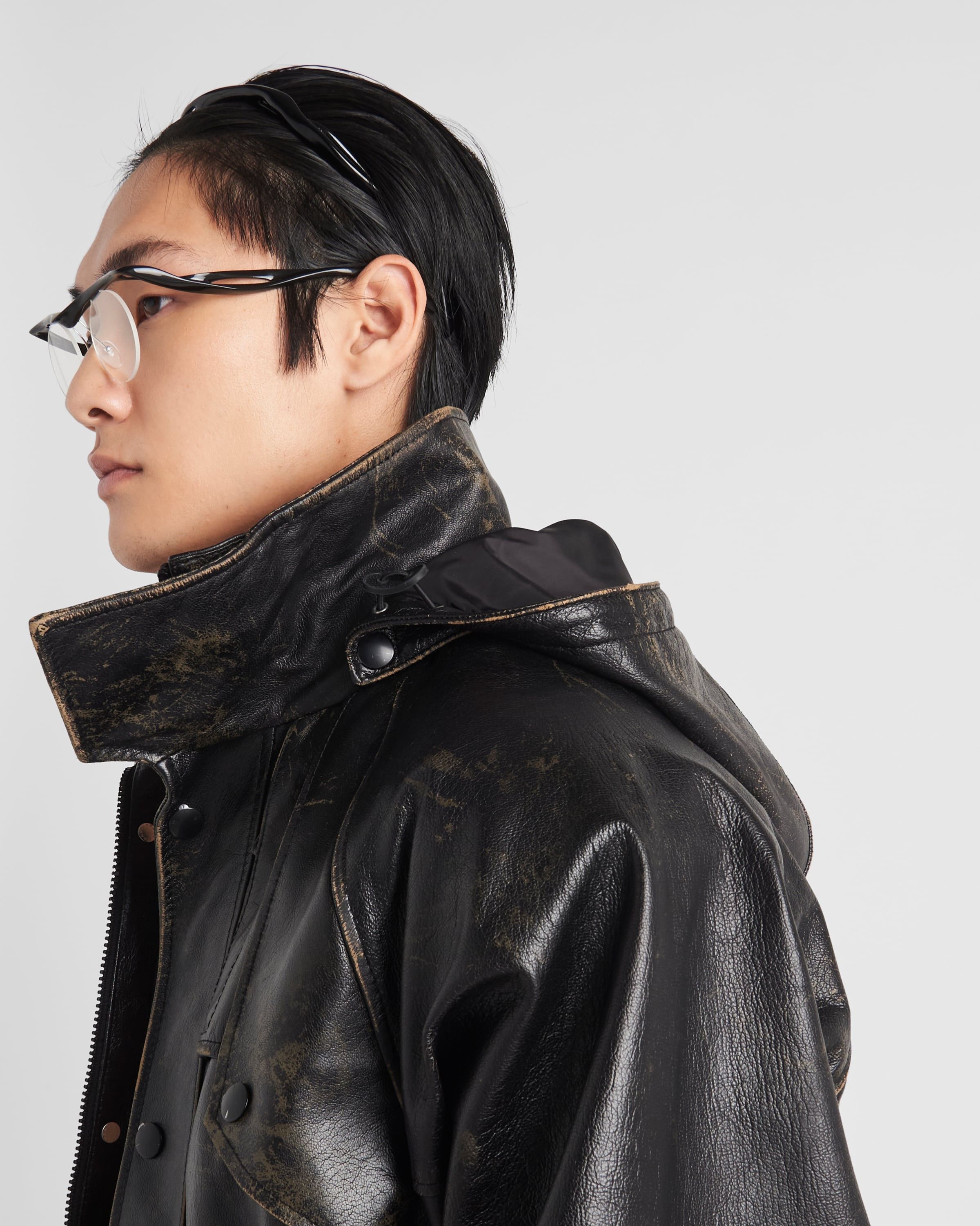 Prada o1bcso1str1025 Leather Caban Jacket in Black Size US L / EU 52-54 / 3 - 4 Thumbnail