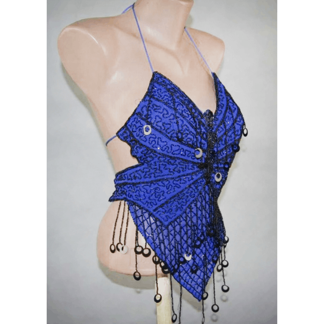 Other Blue Beaded Halter Top sz S Butterfly Crop Top NEW Size S / US 4 / IT 40 - 5 Thumbnail