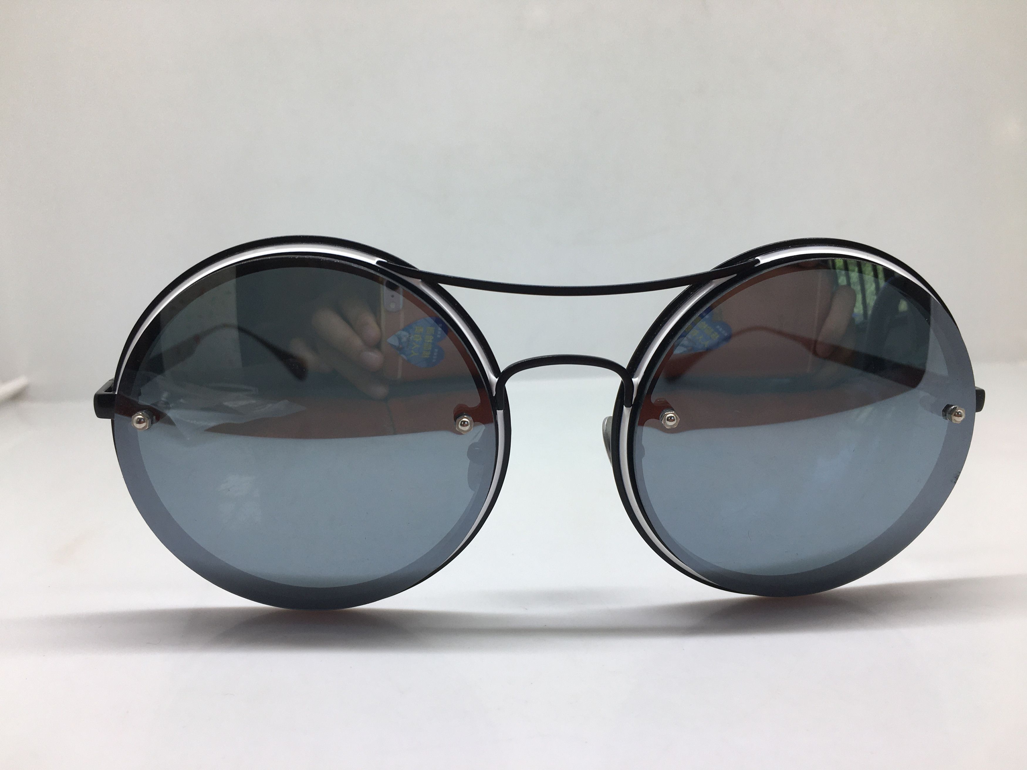 EJE Titanium Black White Op Art Round Sunglasses Frame