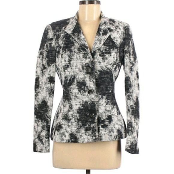 Italian Fitted Blazer Sz 8 Black Ink Blot Single Breasted Ar