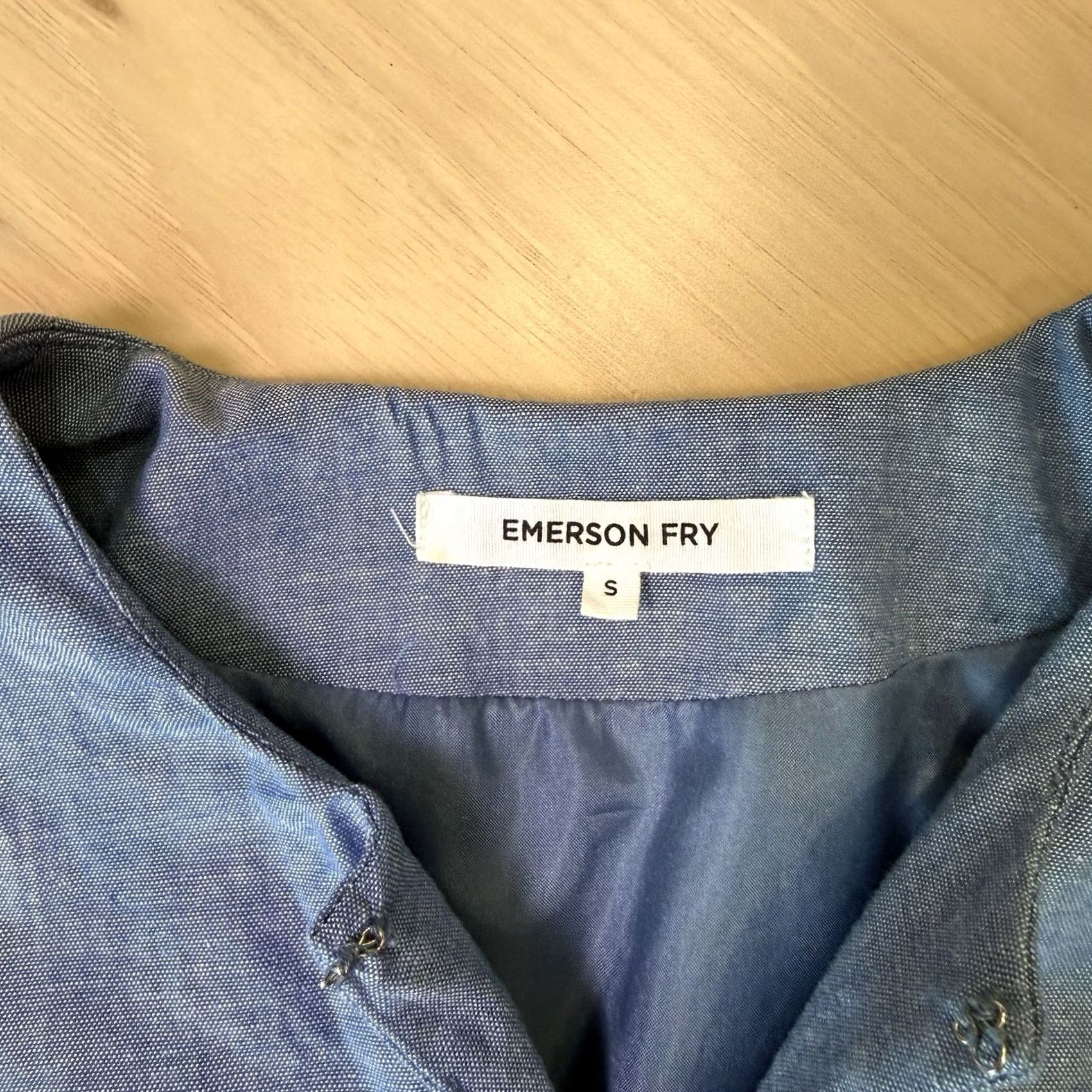 Vintage Emerson Fry Chambray Mod Dress Women's Small Blue V Neck 3/4 Sleeve Midi Casual White Logo - Mens? Size S / US 4 / IT 40 - 7 Thumbnail