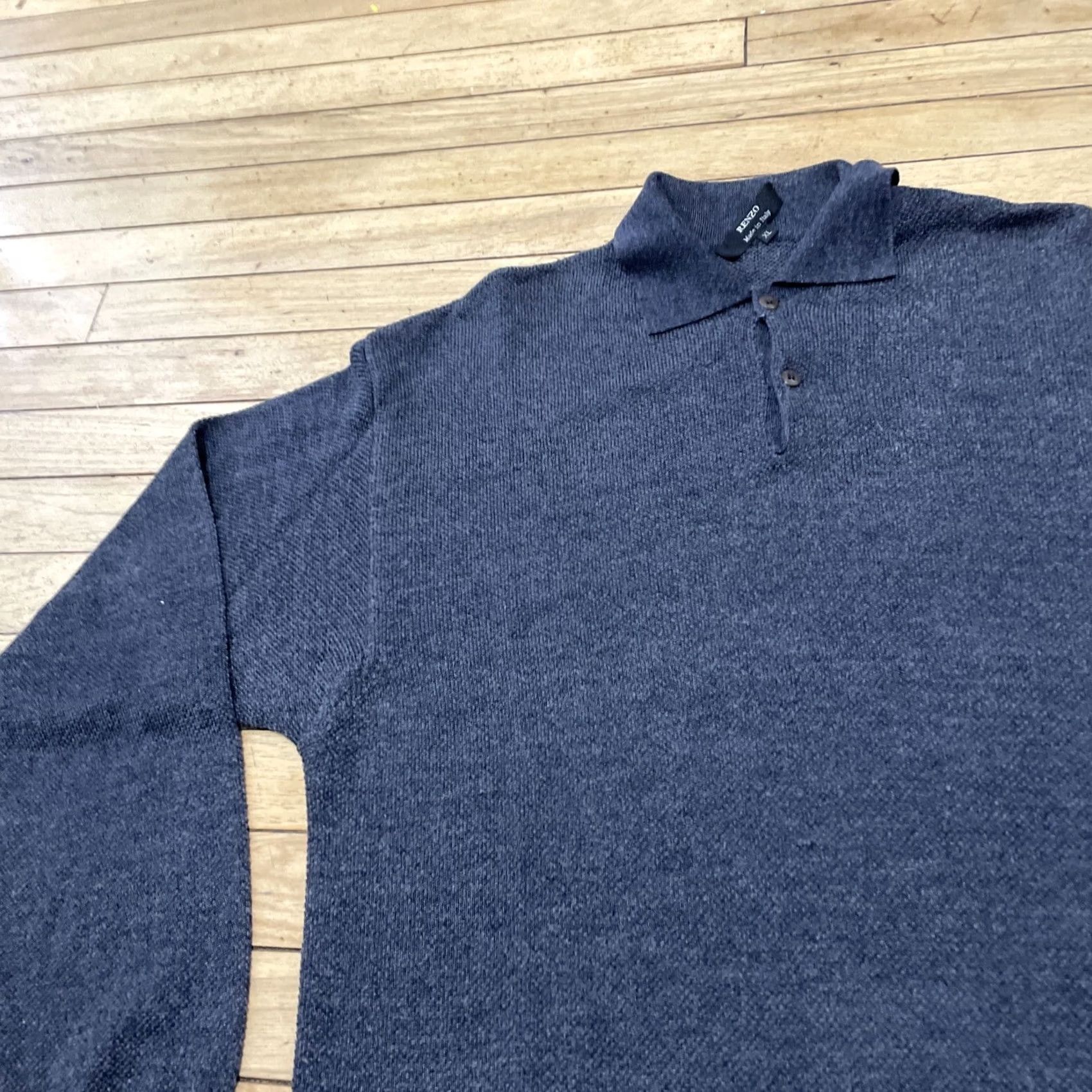 Vintage VINTAGE RENZO Wool Grandpa Knit Sweater Men XL Blue Pique Knit Thermal Preppy Hole Ireland Size US XL / EU 56 / 4 - 2 Thumbnail