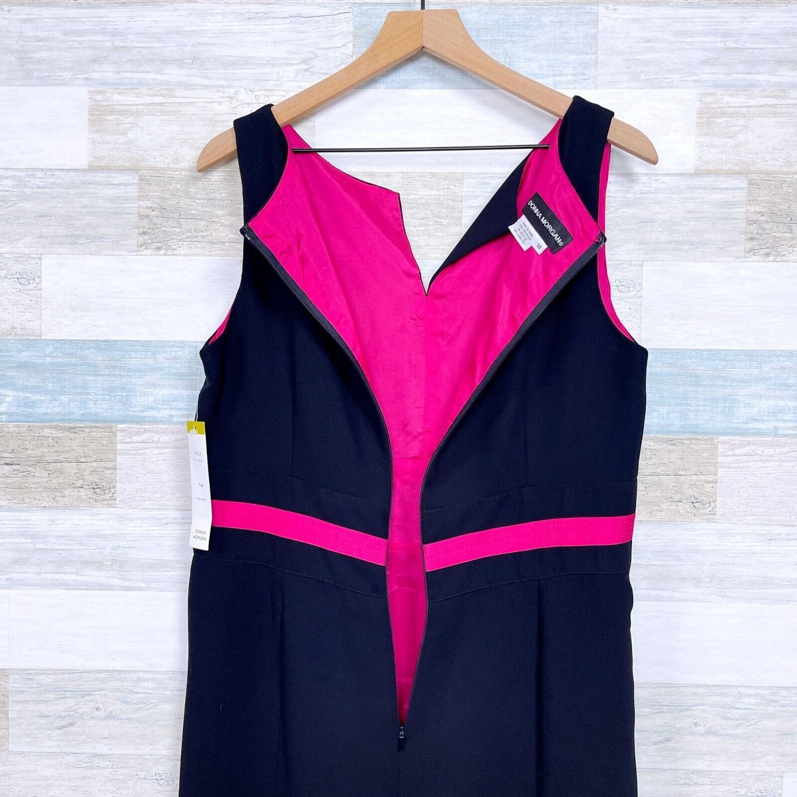 Other Donna Morgan Evening Cocktail Midi Dress Black Pink Satin 14 Size XL / US 12-14 / IT 48-50 - 5 Thumbnail