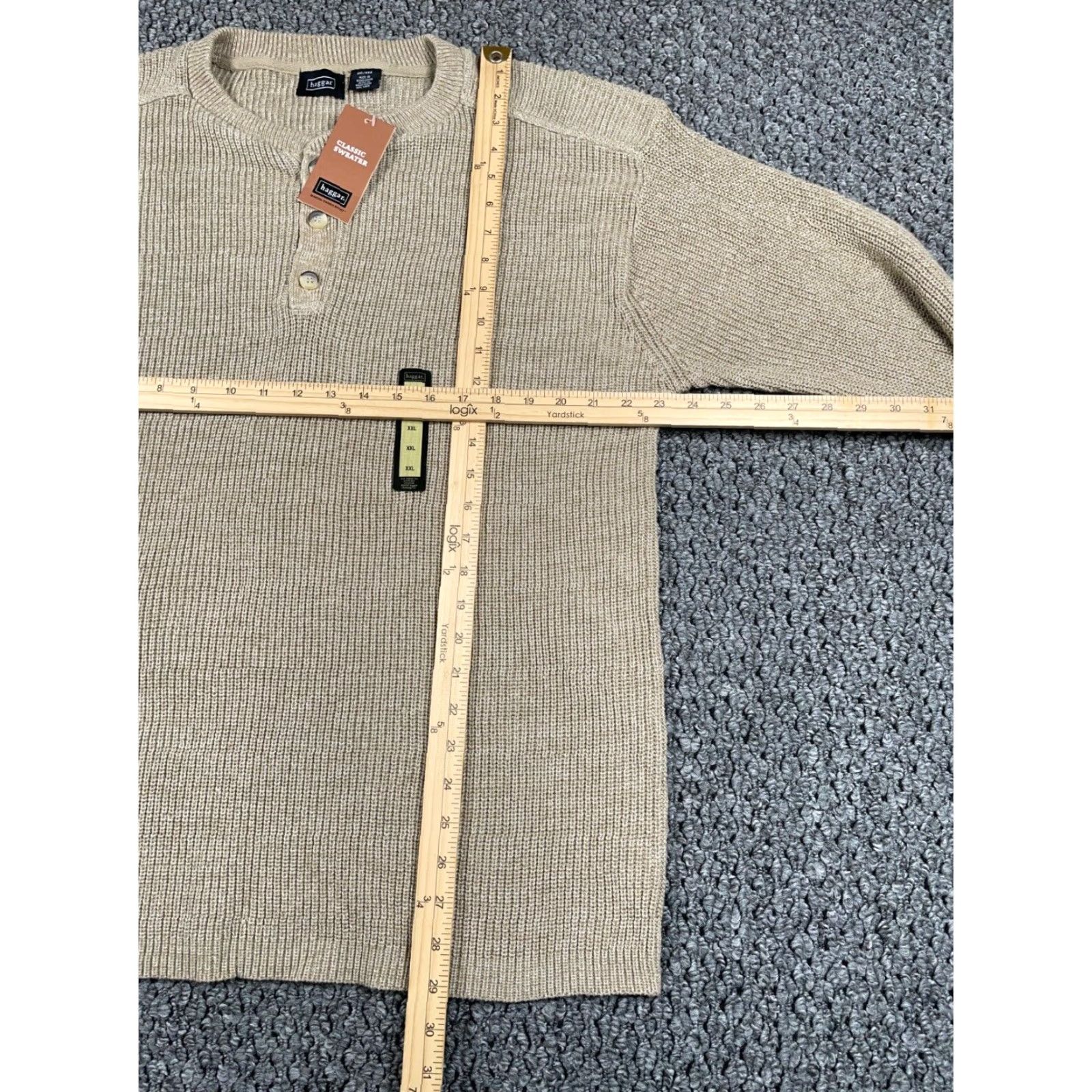 Haggar Haggar Sweater Men 2XL Beige Cotton Knit Chunky Henley Crew Neck Machine Washable 90s Preppy Retro Classic Mens Size US XXL / EU 58 / 5 - 5 Thumbnail