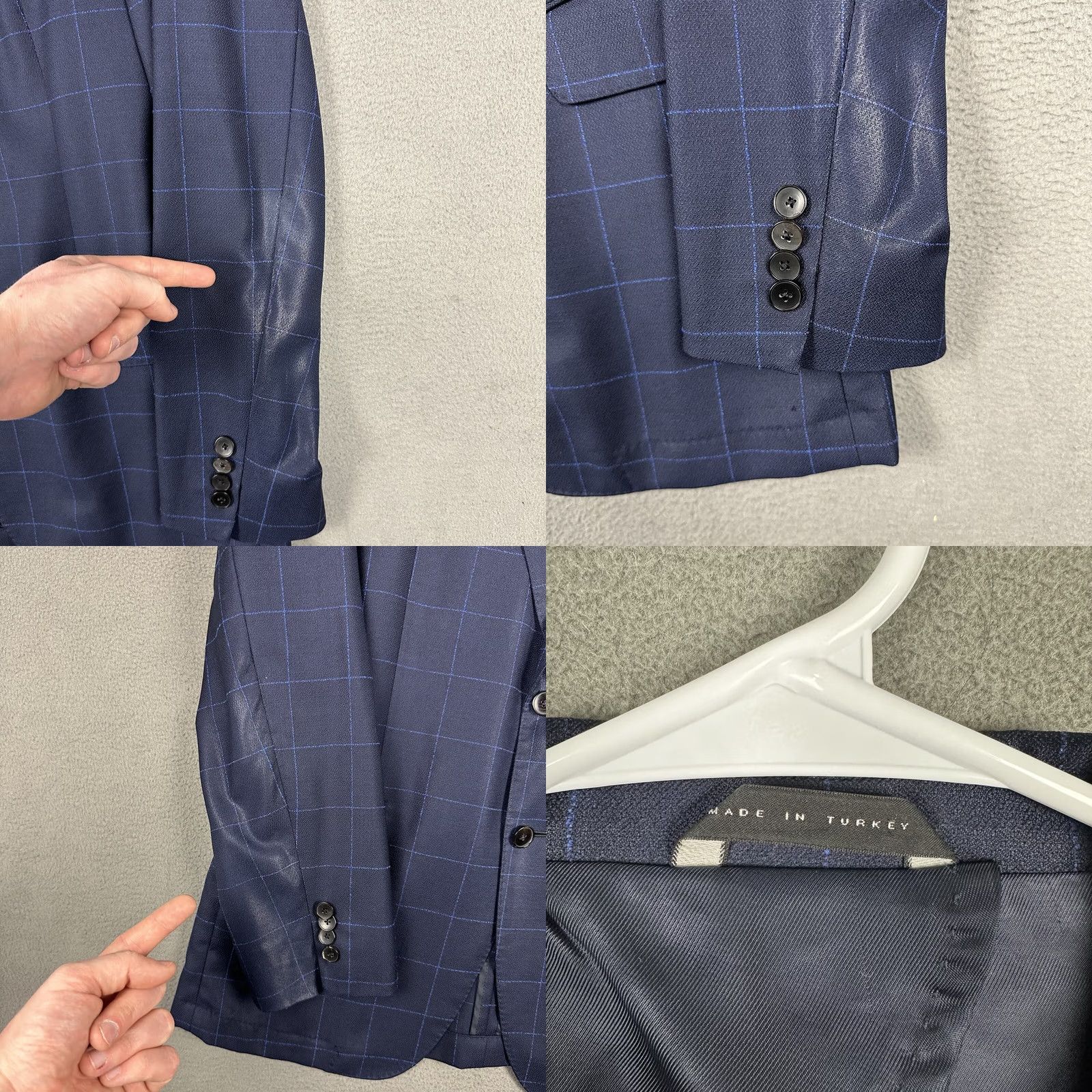 Hugo Boss HUGO BOSS Suit Jacket Blue Windowpane Wool Slim 42L Regular Boy Mens/Adults Size 42R - 9 Thumbnail