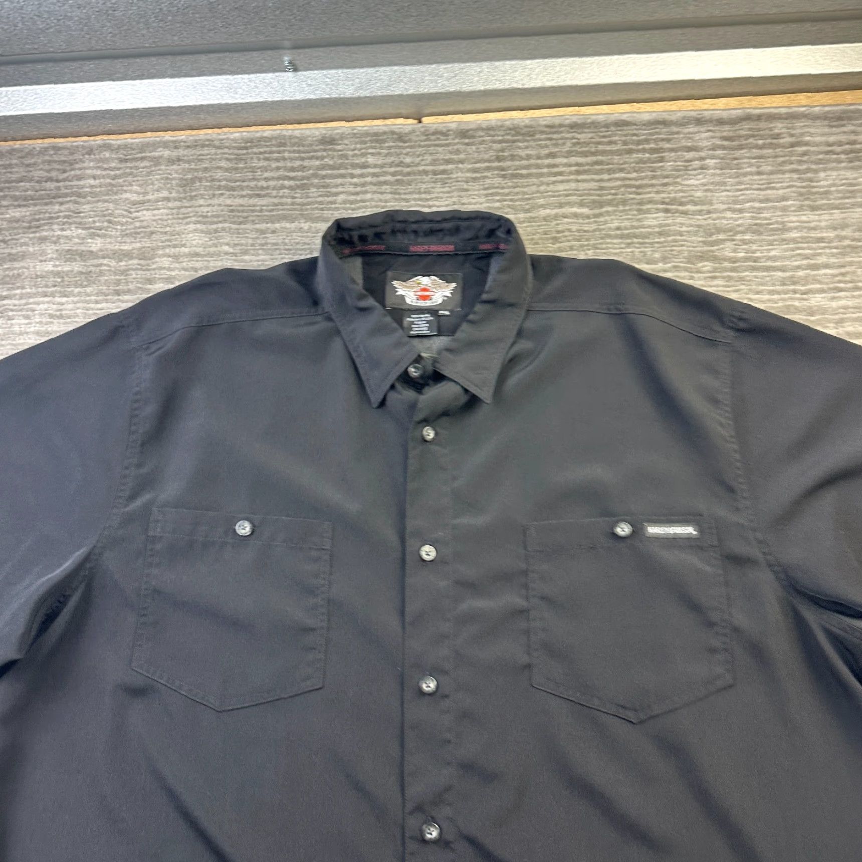 Harley Davidson Harley-Davidson Shirt Mens 3XL Black Performance Biker Short Sleeve Button-Up Embroidered Pockets Size US XXL / EU 58 / 5 - 3 Thumbnail