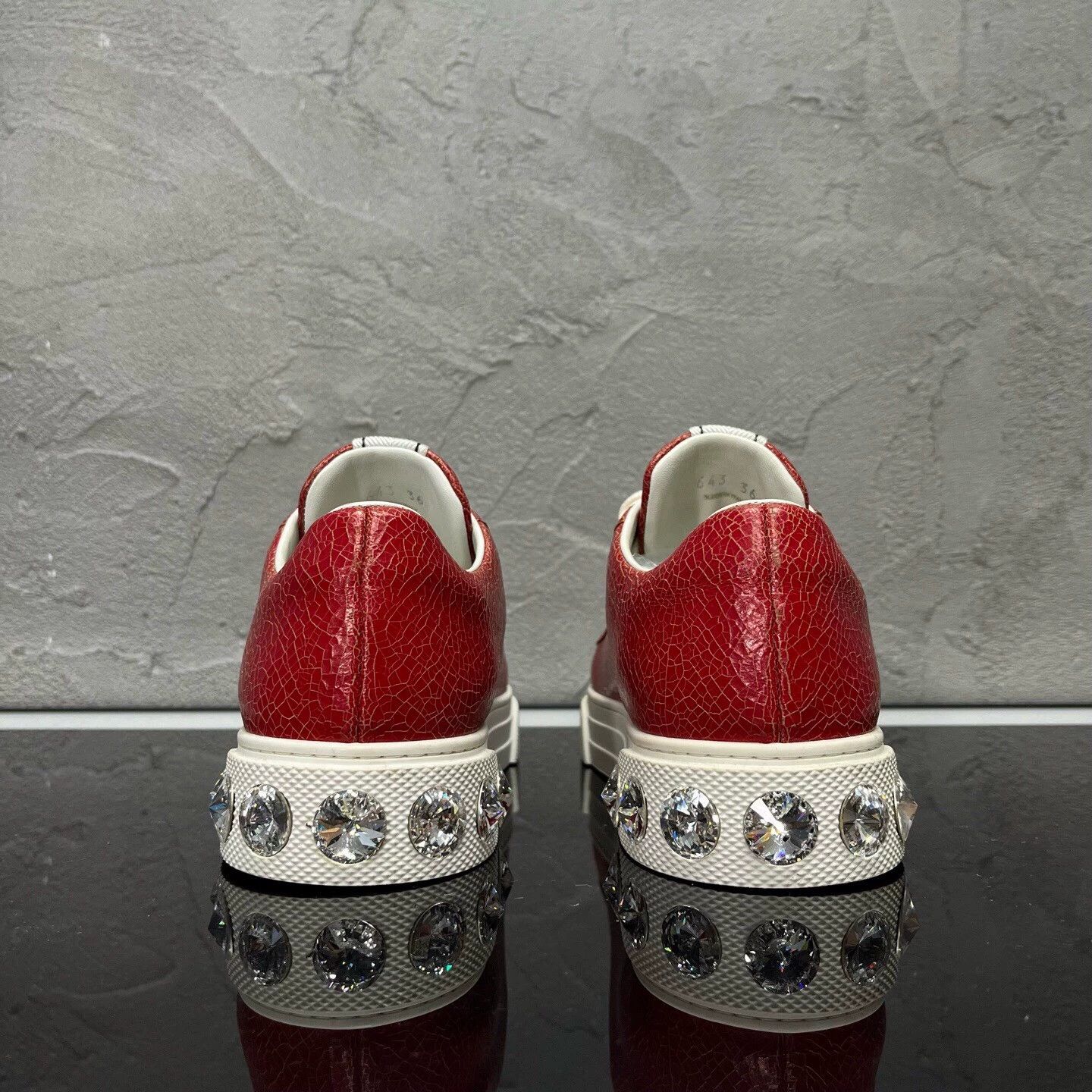 Miu Miu MIUMIU Red Cracked Leather Crystal Sneakers EUR 36 Size US 5 / IT 35 - 5 Thumbnail