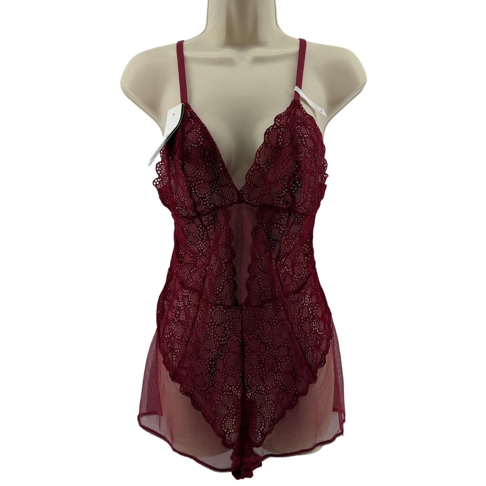 DKNY DKNY Mixed Cases Lace & Mesh Romper Crimson Womens Large Size ONE SIZE - 2 Thumbnail