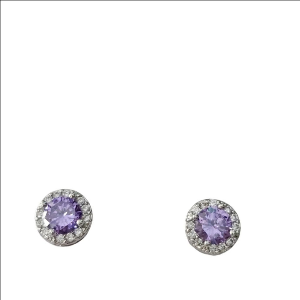 The Unbranded Brand Elegant Round Halo Amethyst & White Topaz Stud Earrings Size ONE SIZE - 2 Thumbnail