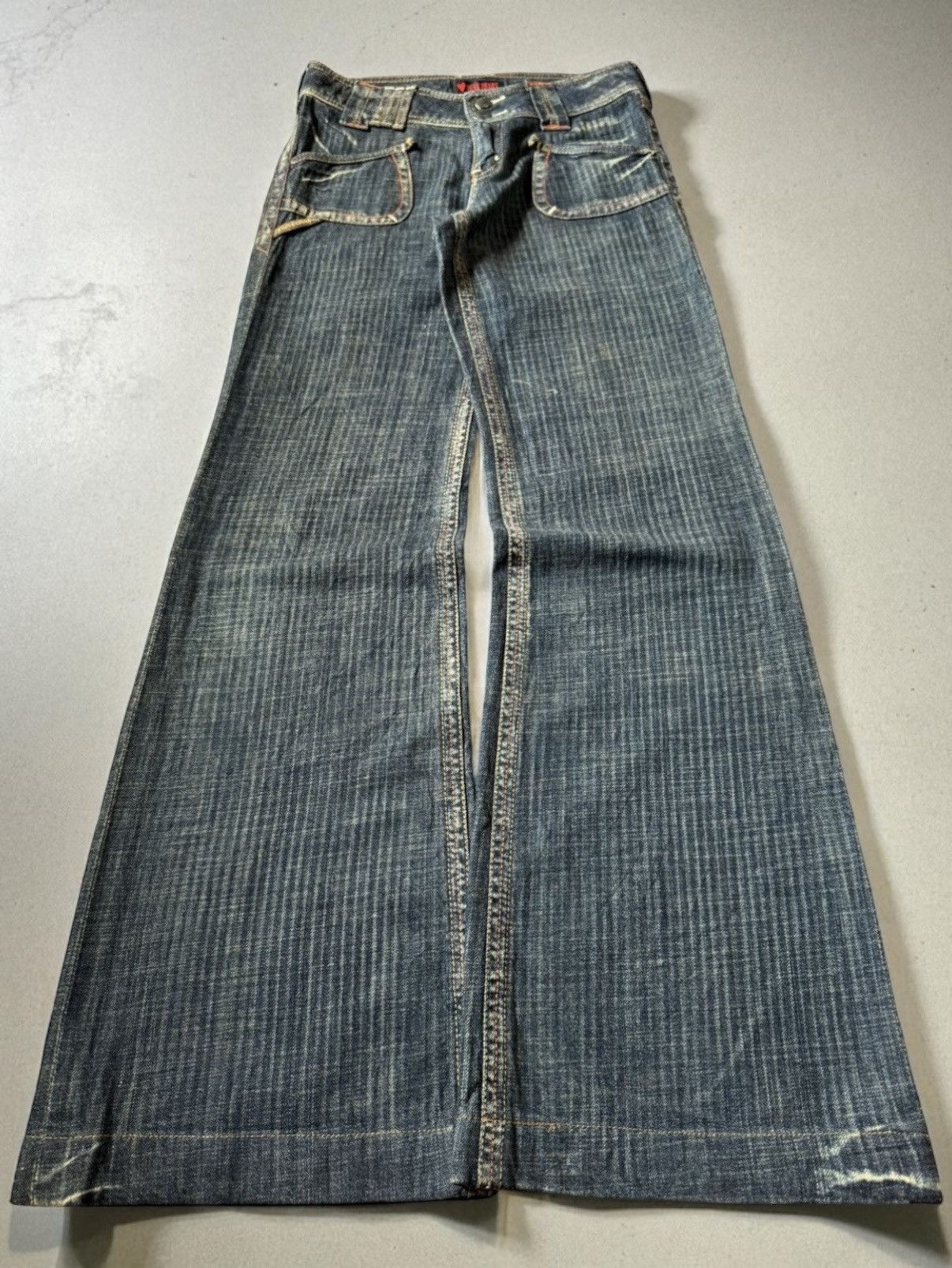 Dear Heart Railroad Pinstripe Fade Flared Wide Leg Jeans
