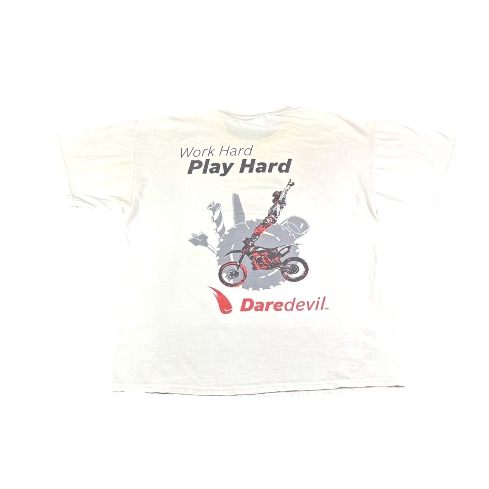 Gildan VINTAGE Daredevil Motocross T-Shirt Mens XL White Work Hard Play Hard Bosch Size US XL / EU 56 / 4 - 2 Thumbnail