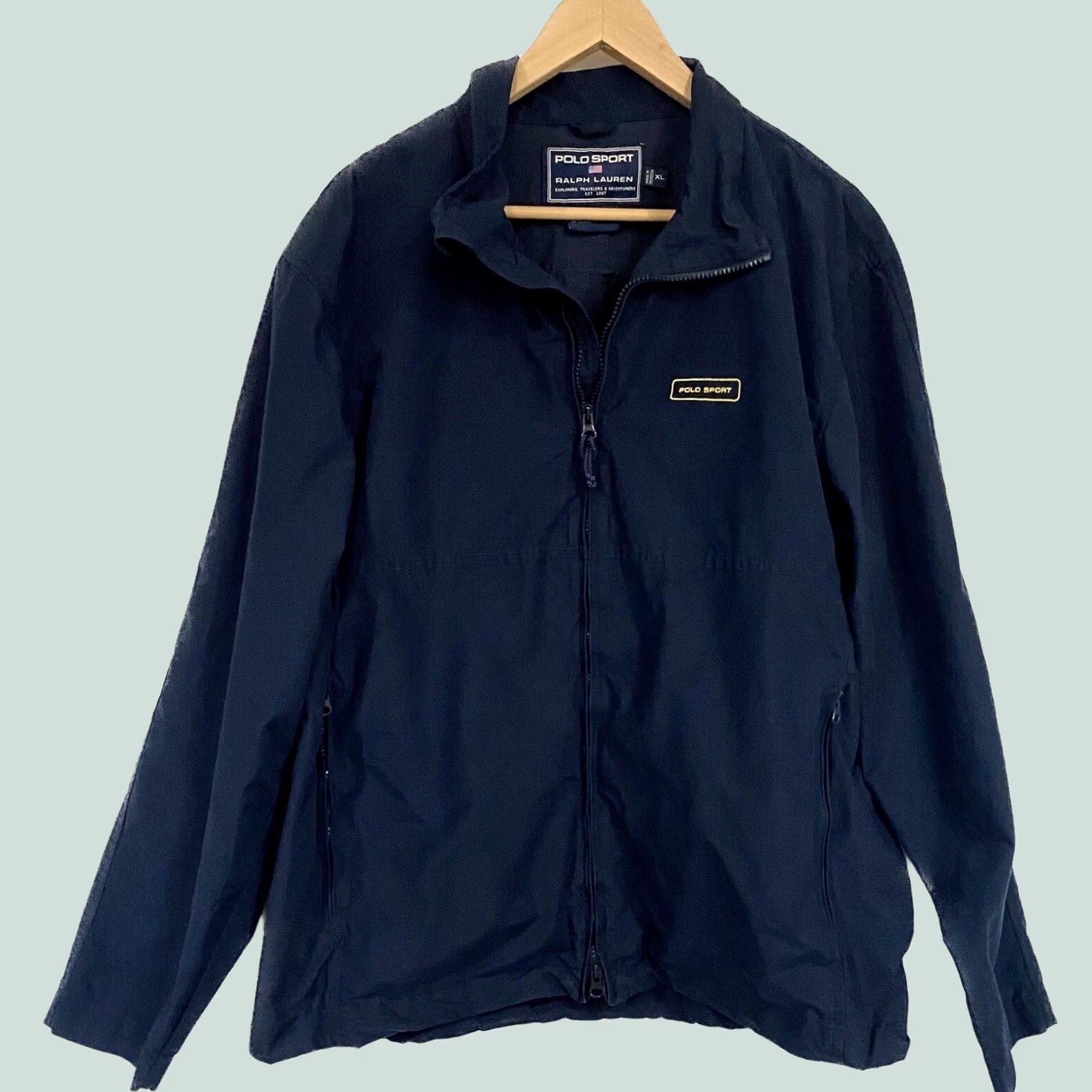 Ralph Lauren VINTAGE Polo Sport Ralph Lauren Jacket Windbreaker Full Zip XL Navy Blue Cotton Nylon Zip Pockets Mens Size US XL / EU 56 / 4 - 1 Thumbnail