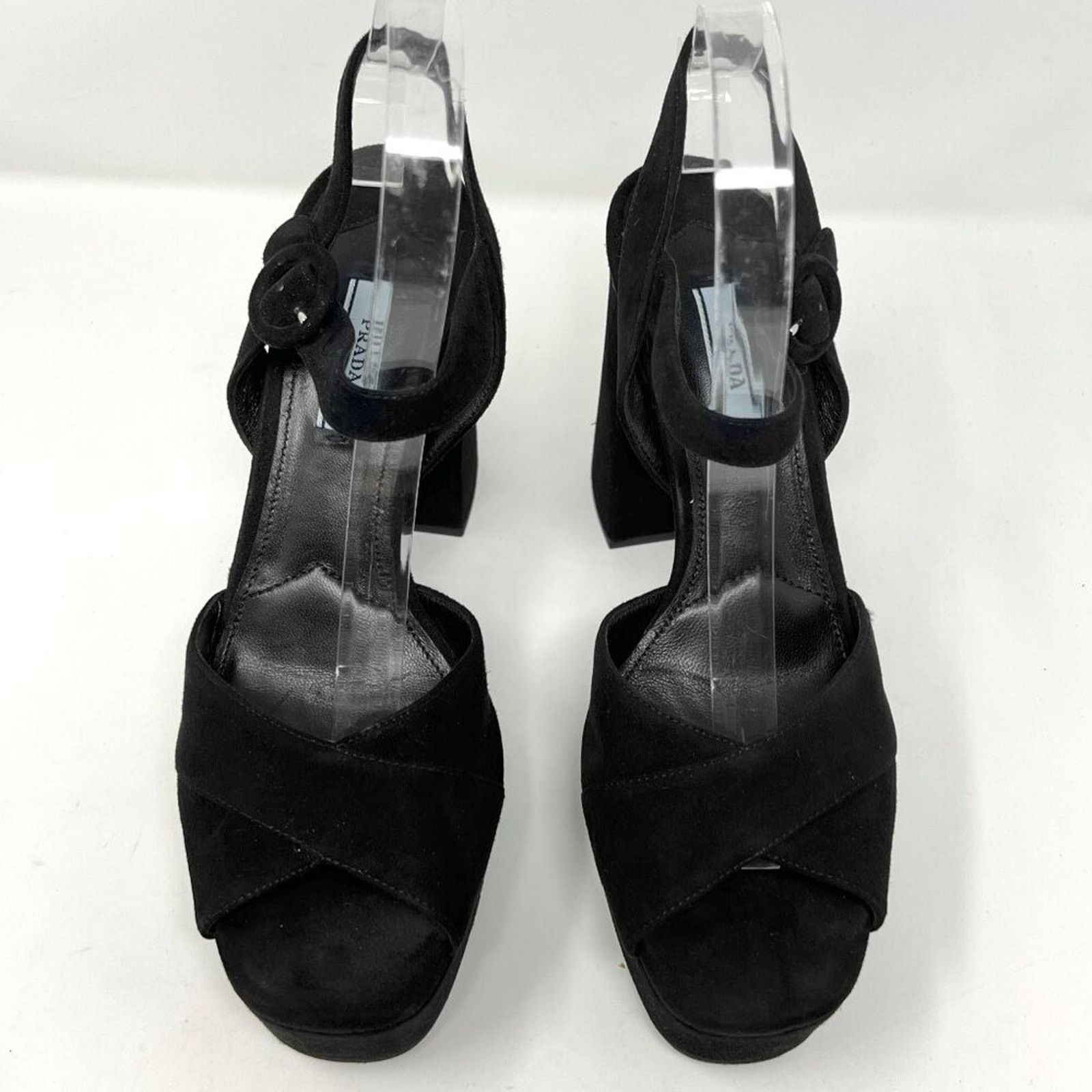 Prada Prada Black Suede Platform Block Heel Peep Toe Sandals Size US 8.5 / IT 38.5 - 2 Thumbnail