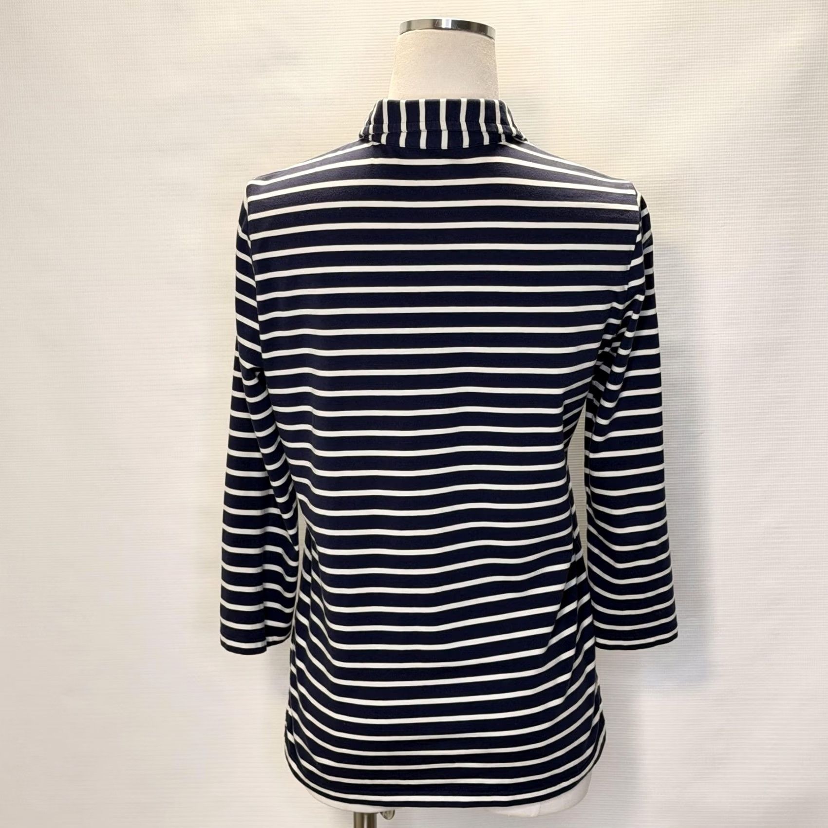 Vintage Renwick Polo Shirt Womens Small Blue White Stripe 3/4 Sleeve Pima Cotton Top Size S / US 4 / IT 40 - 3 Thumbnail