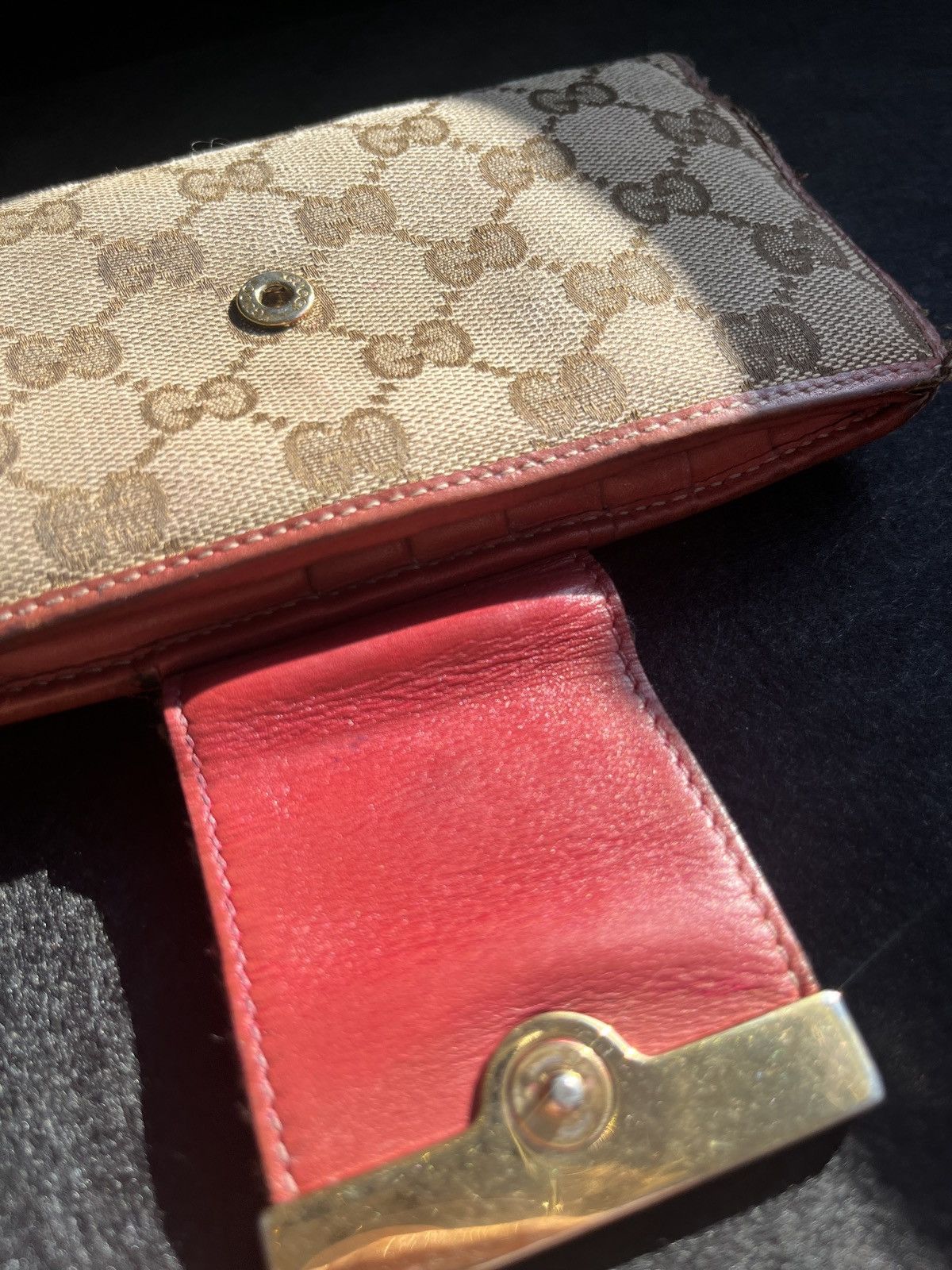 Gucci × Vintage Vintage long monogrammed and leather sherry stripe wallet Size ONE SIZE - 19 Thumbnail