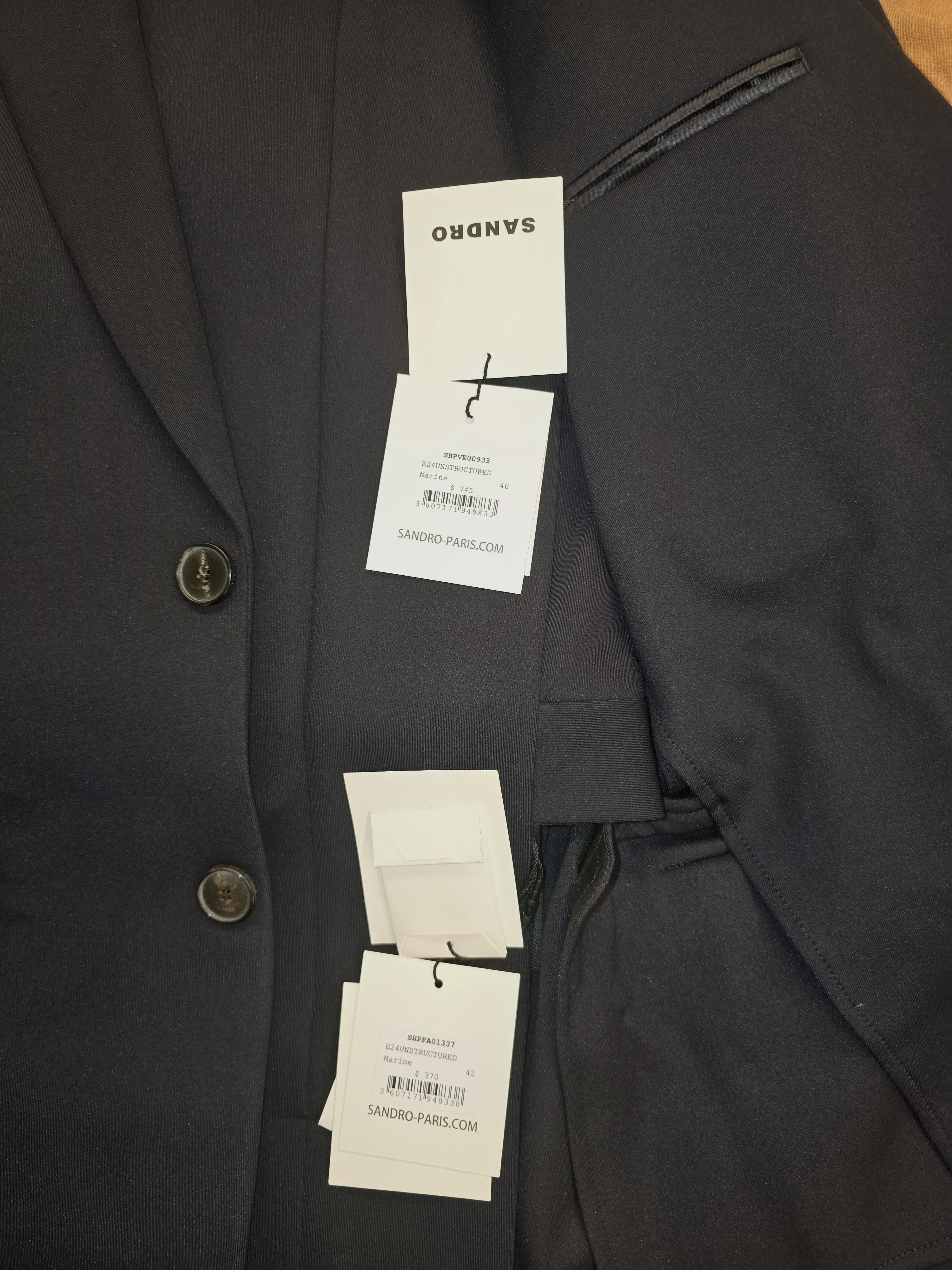 Sandro SANDRO PARIS Navy Suit 46/42 Wool Blend NWT + Garment Bag Size 46R - 9 Thumbnail