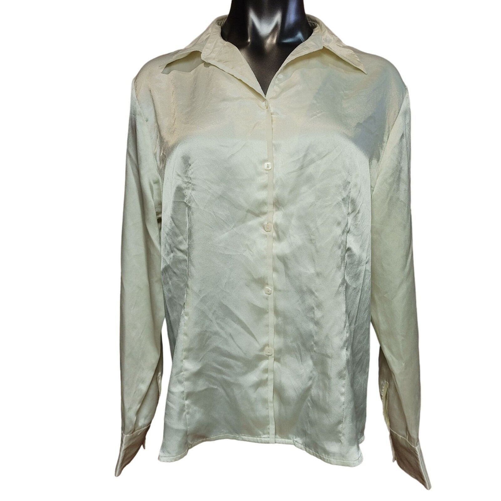 Covington Covington Women's White Satin Long Sleeve Button Down Top 18 Size XXL / US 16-18 / IT 52-54 - 1 Thumbnail