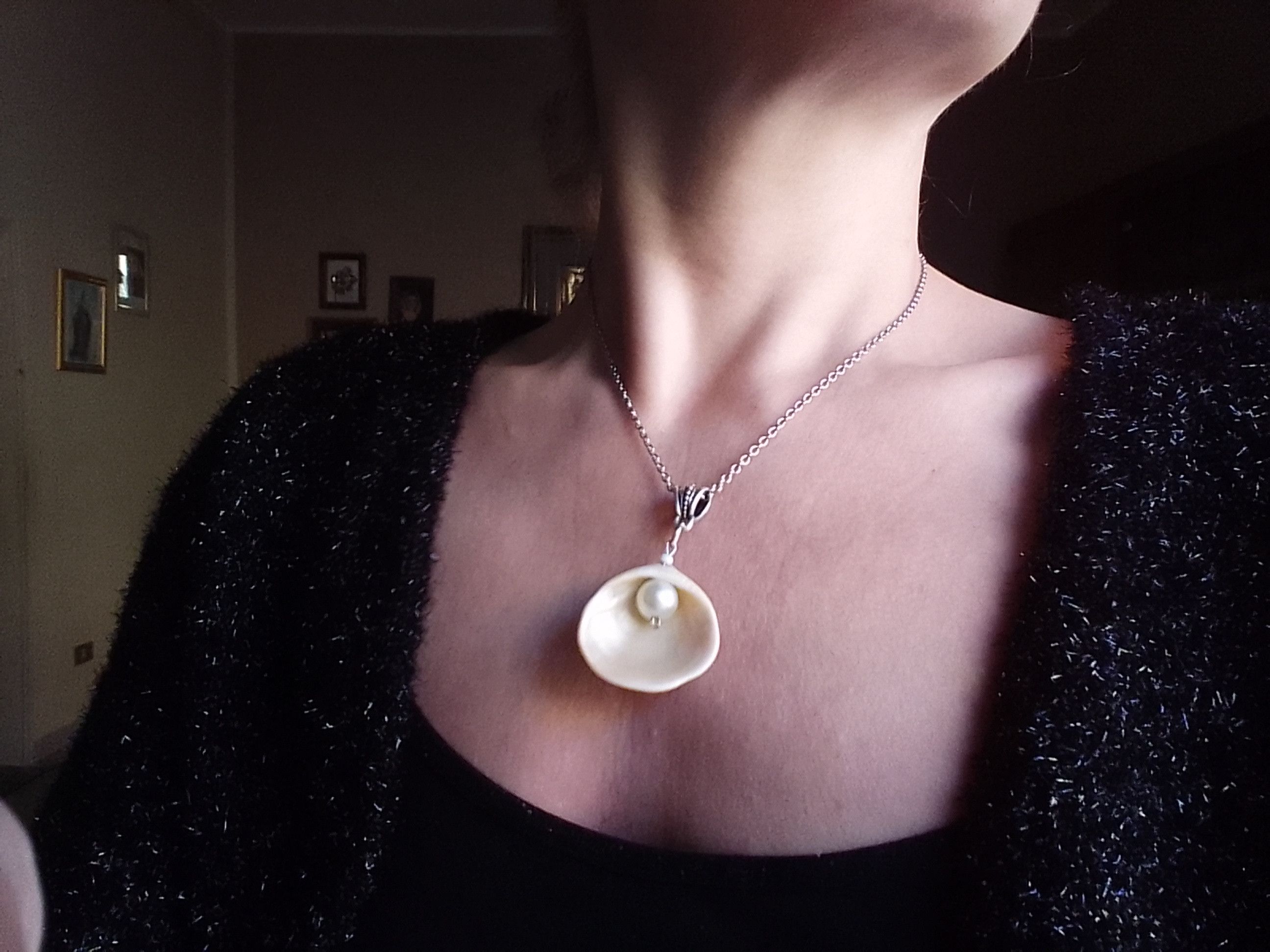 Handmade Necklace. Pendant pearl sea shell.Earrings. Stainless steel Size ONE SIZE - 2 Thumbnail