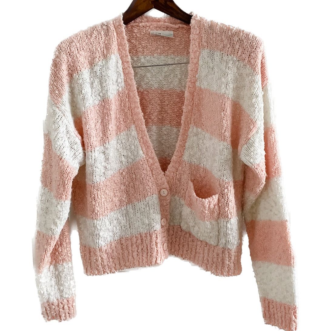 Vintage Vintage boucle striped knit v-neck cardigan sweater large L Size L / US 10 / IT 46 - 1 Thumbnail
