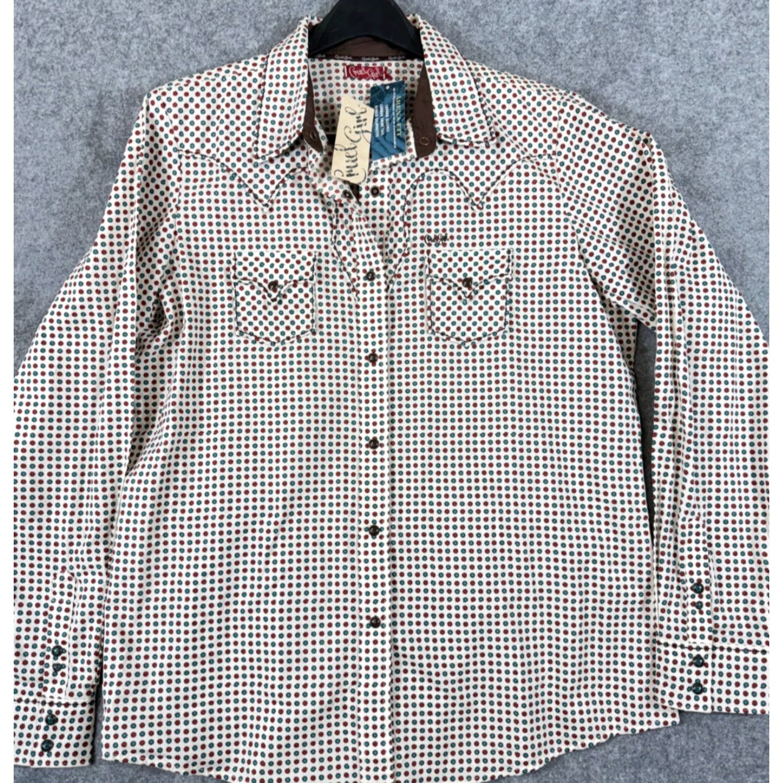 Vintage Cruel Girl Western Shirt Womens 2XL White Red Geo Pearl Snap Arena Fit NWT Long Sleeve Casual Snap Button-Up Geometric Cowgirl 100% Cotton Size XXL / US 16-18 / IT 52-54 - 2 Thumbnail