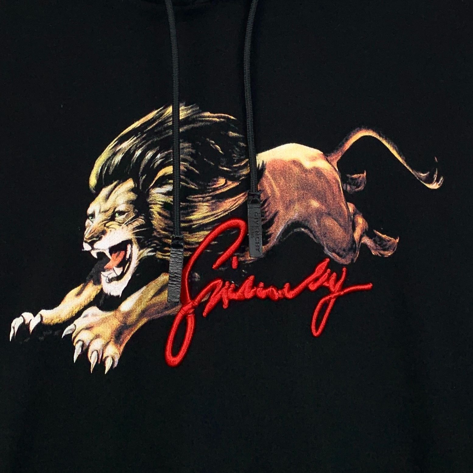 Givenchy Givenchy Black Cotton Hooded Sweatshirt W/ Lion Design & Red Size US M / EU 48-50 / 2 - 5 Thumbnail