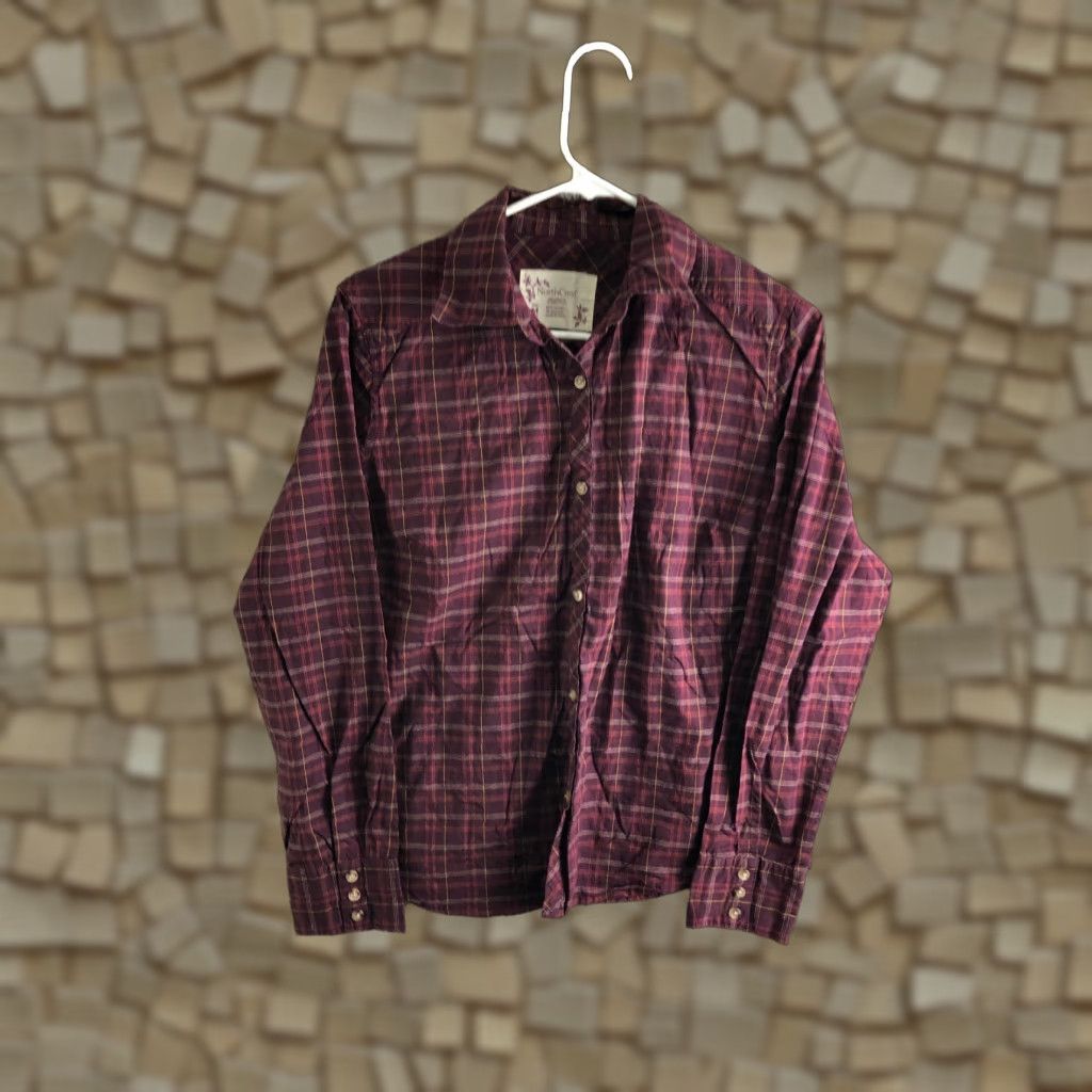 Vintage North Crest Mens M Red Plaid Long Sleeve Button Up Spread Collar Shirt Size US M / EU 48-50 / 2 - 1 Thumbnail