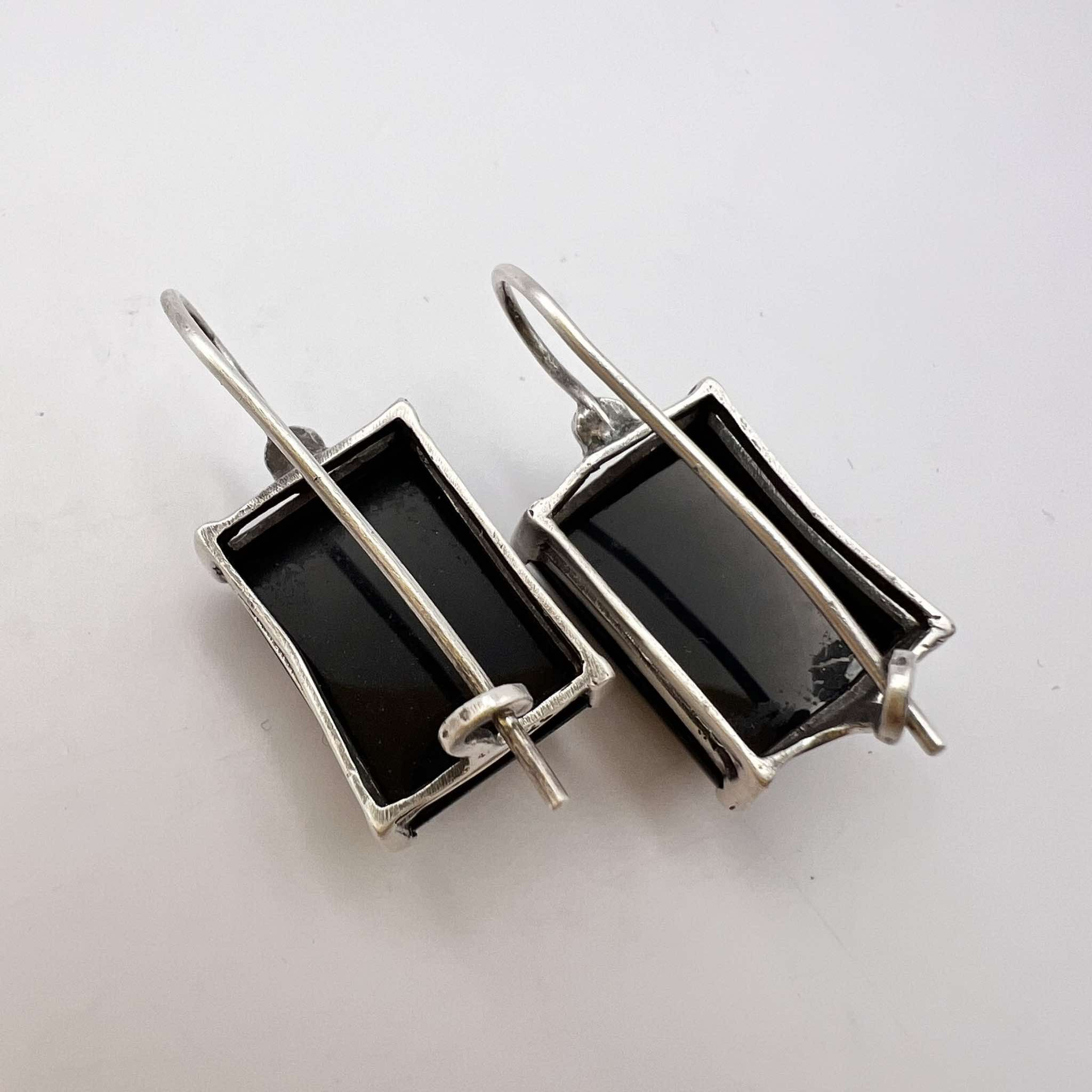 Vintage Sterling Silver 925 Vintage Stud Earrings Black Agate Stone Size ONE SIZE - 3 Thumbnail