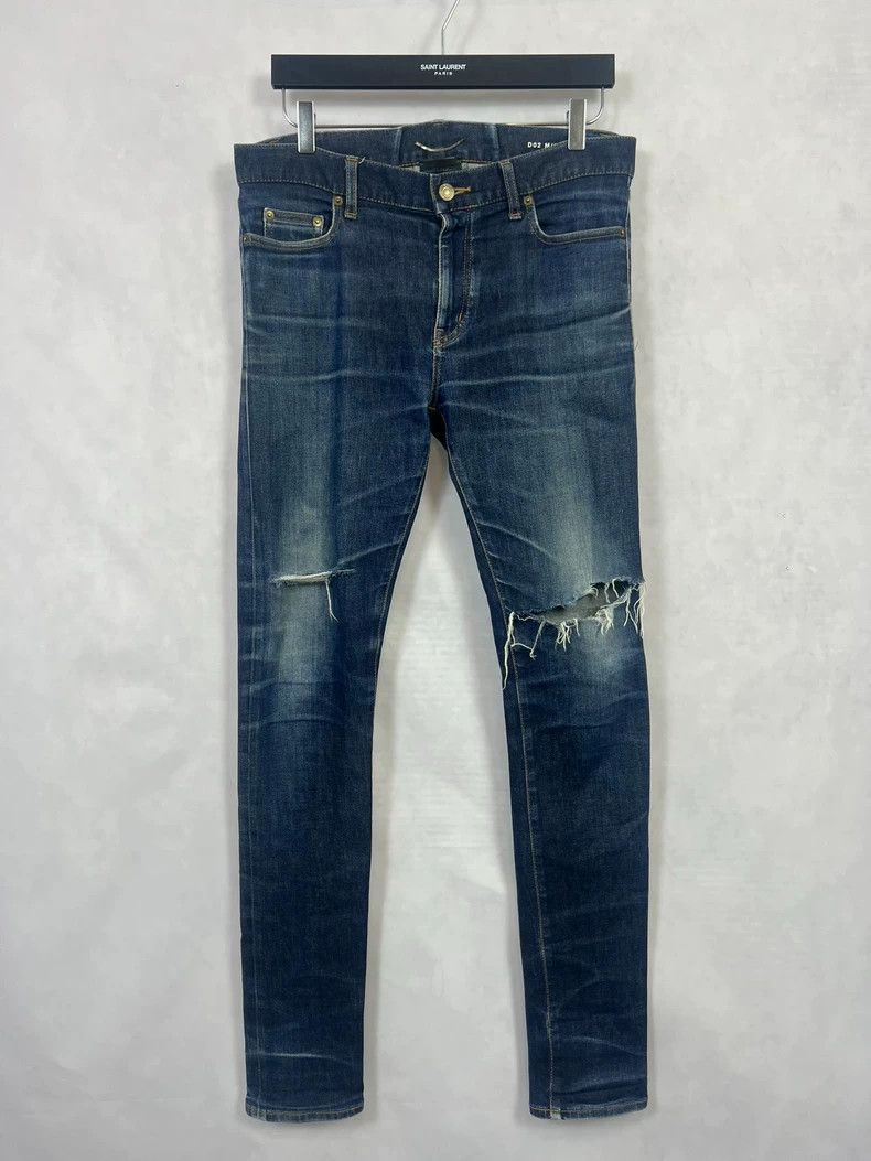 Saint Laurent Blue Distressed Denim Jeans