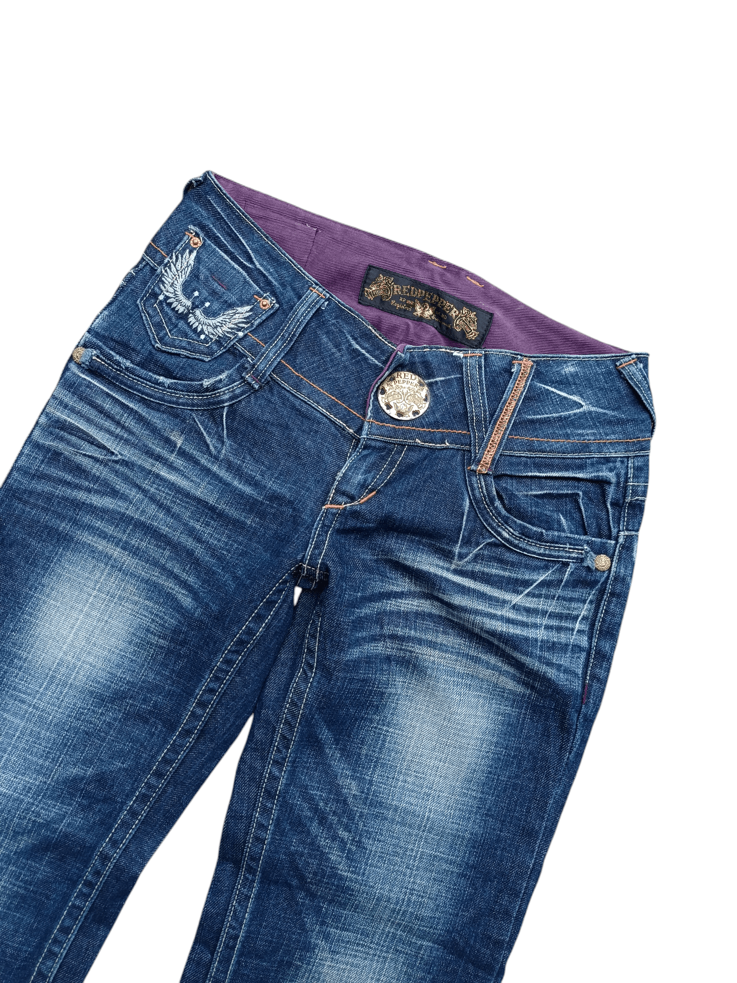 Beauty Beast × If Six Was Nine × Tornado Mart Flared Red Pepper Low Rise Embroidery Angel Wings Denim Size US 29 - 15 Thumbnail