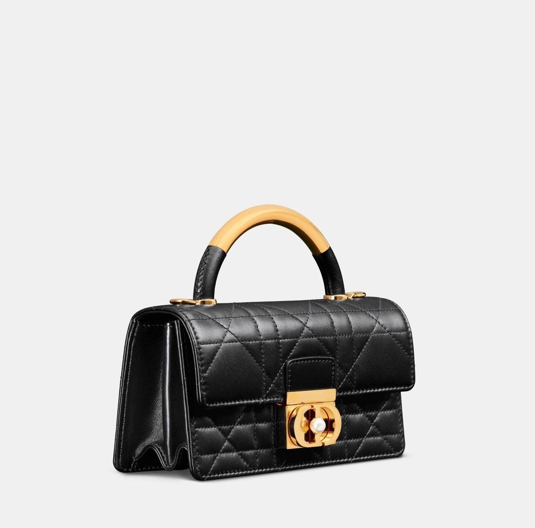 Mini Dior Ange Bag Black Macrocannage Lambskin, Women's