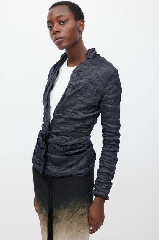 LANVIN avant garde metallic silk ruched jacket. Size 44