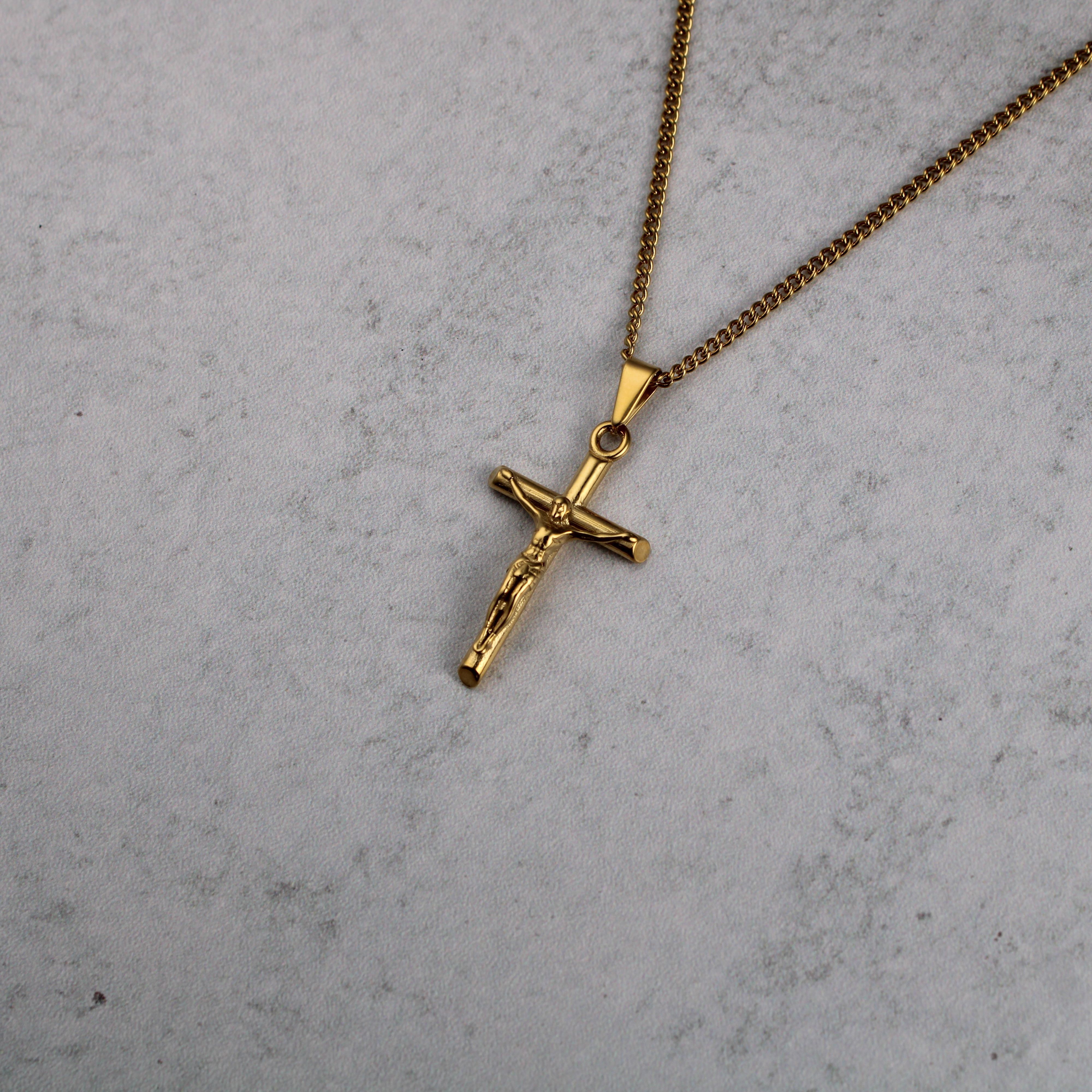 Jewelry Gold Crucifix Cross Pendant Necklace & 3mm Rope Chain Set Size ONE SIZE - 4 Thumbnail