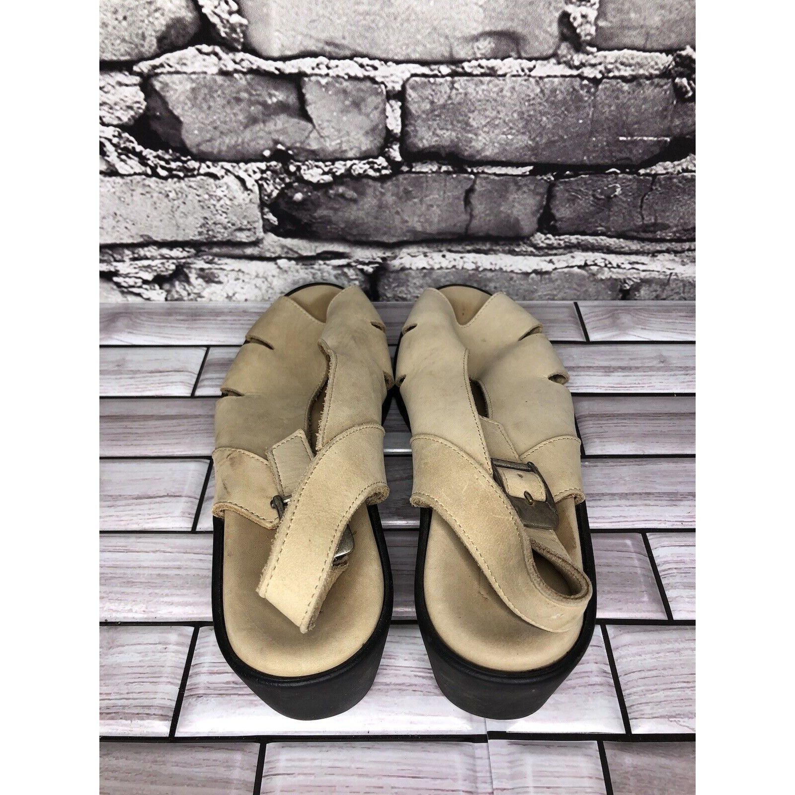 Other ZANTE Beige Tan Nubuck Leather Casual Wedge Strap Sandals Wo Size US 8.5 / IT 38.5 - 5 Thumbnail